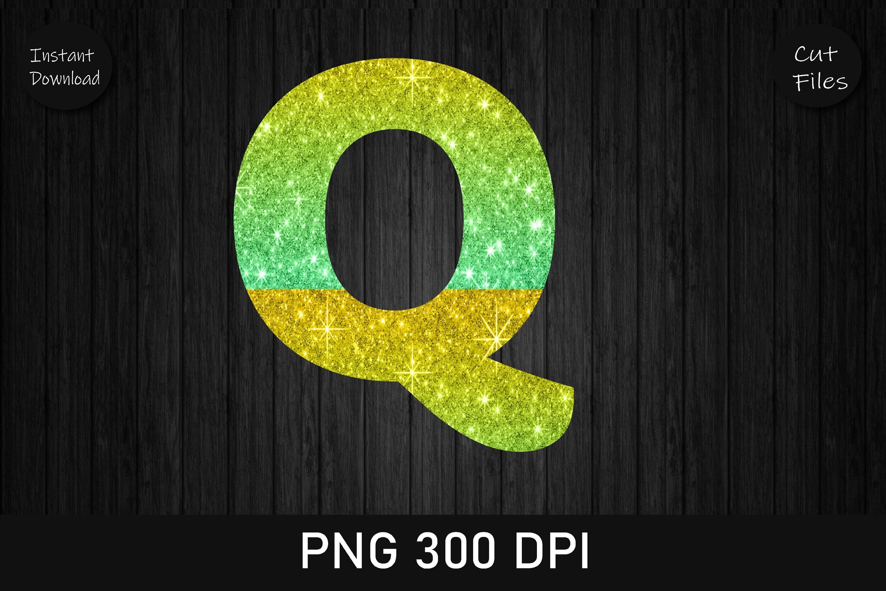 Gold and Green Glitter Leopard Letter Q