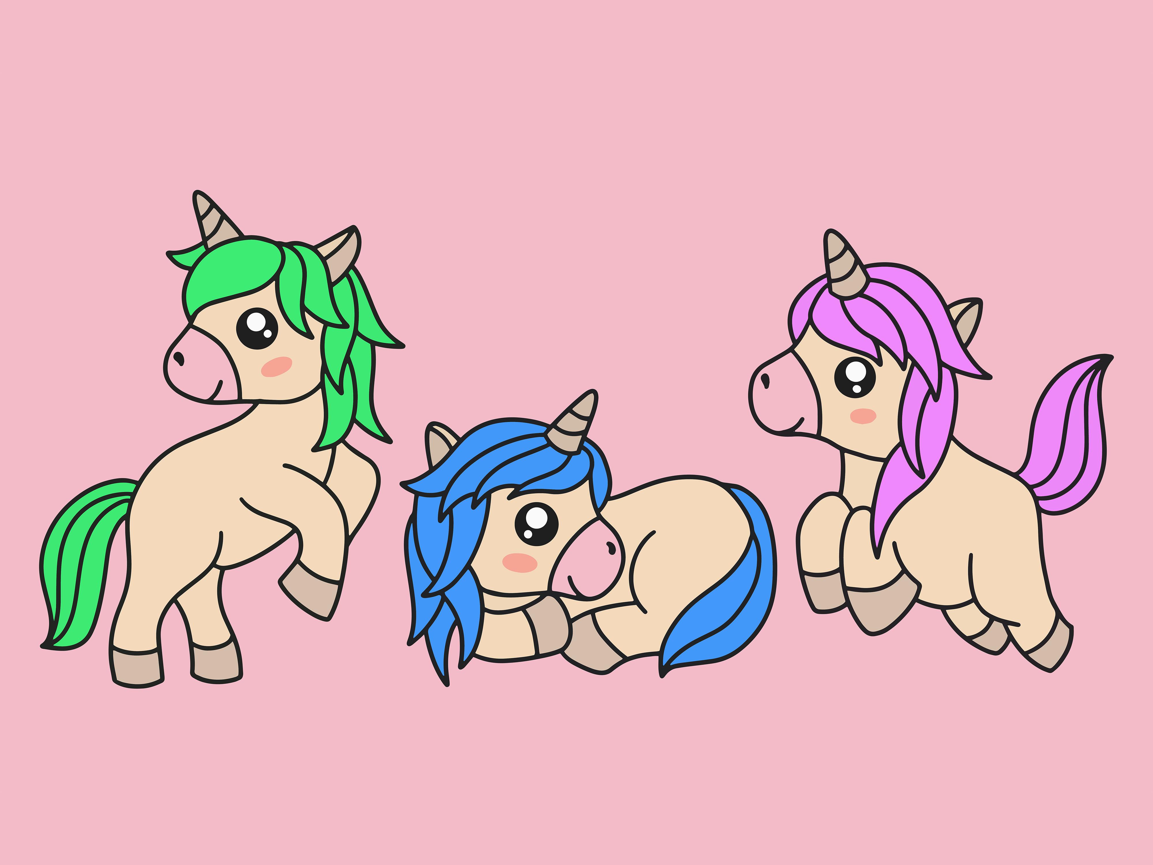 Set Cute Animal Unicorn Love Cartoon