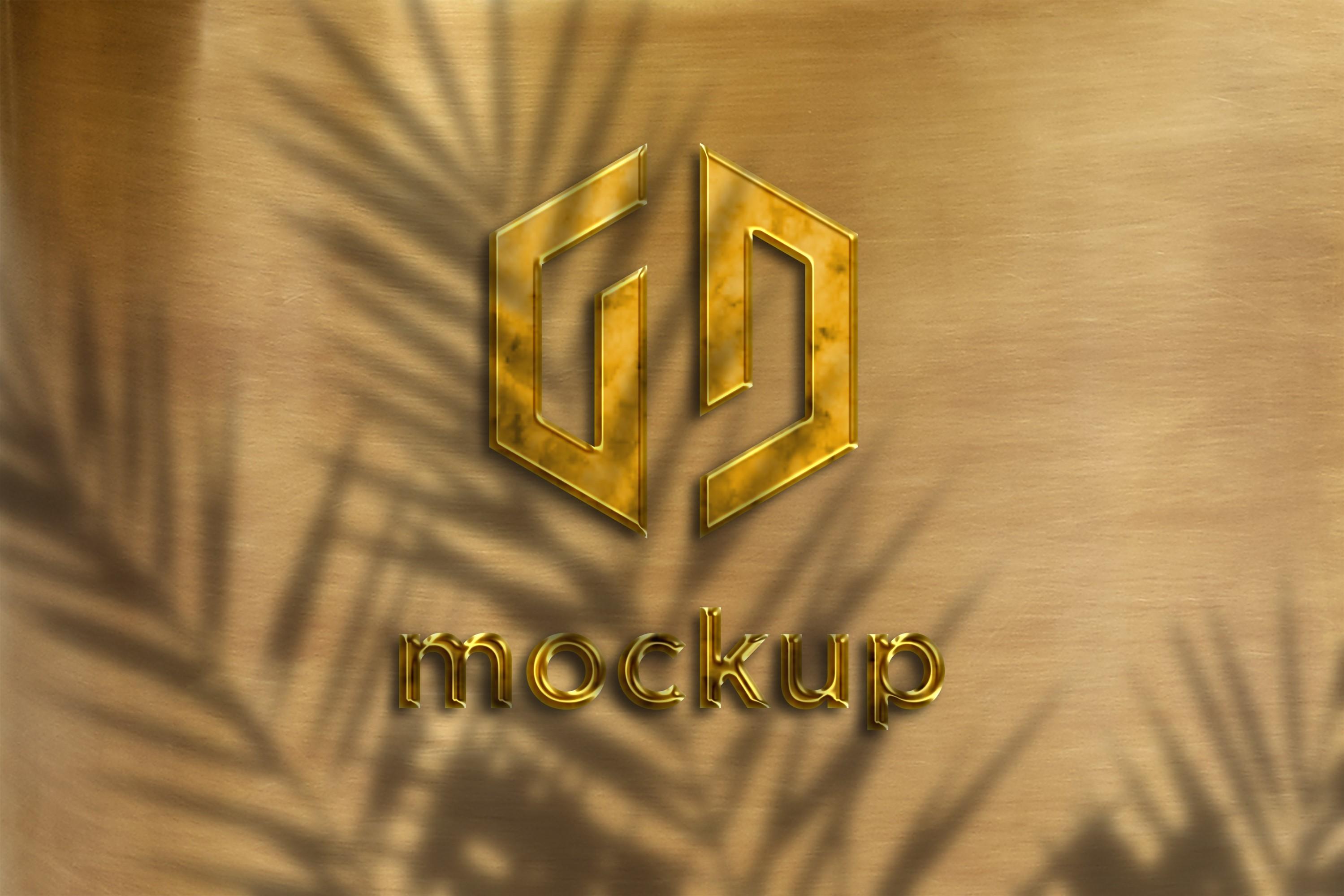 Golden Logo Mockup with Leaves Shadow