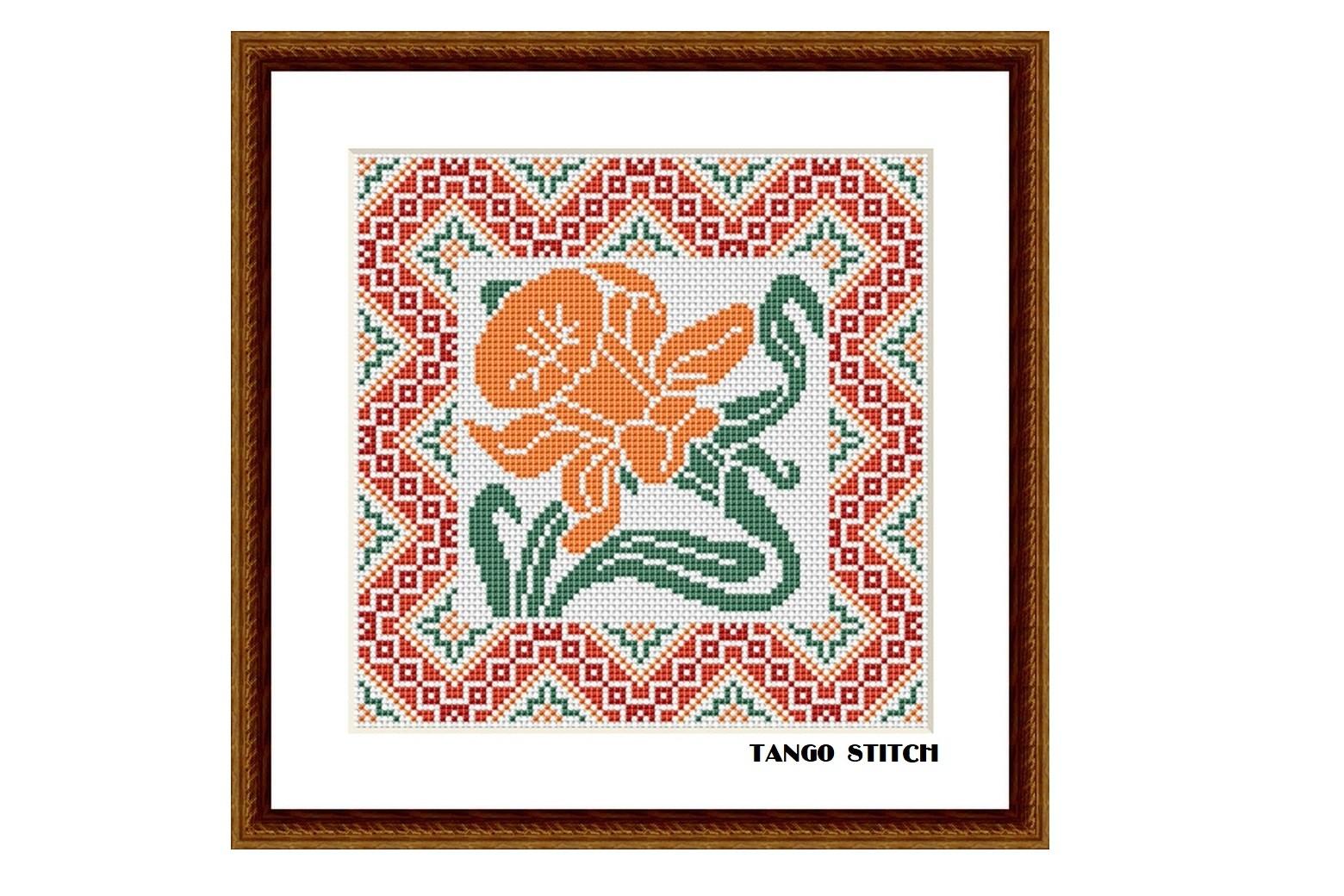 Orange Lily Flower Art Nouveau Ornament