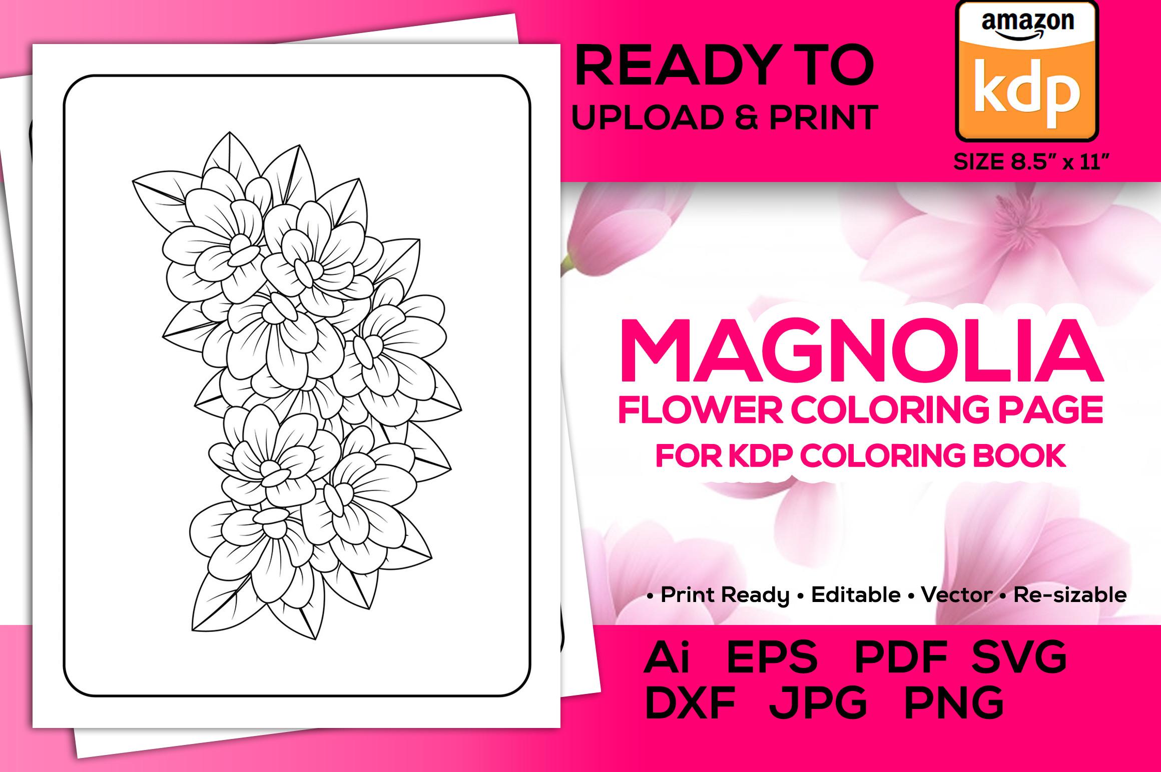 Magnolia Flowers Coloring Pages Kdp Book