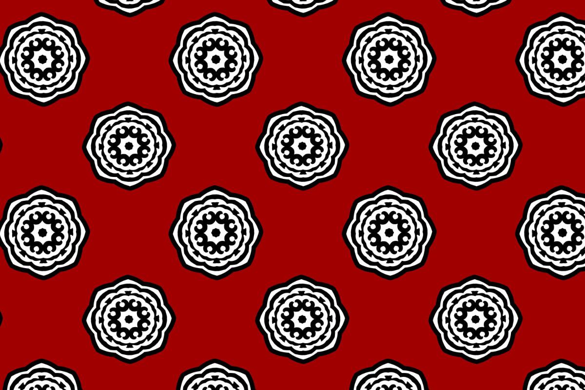 Black and White Flowers on Red