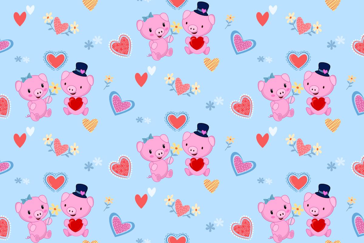 Cute Couple Pig with Heart Shape Pattern
