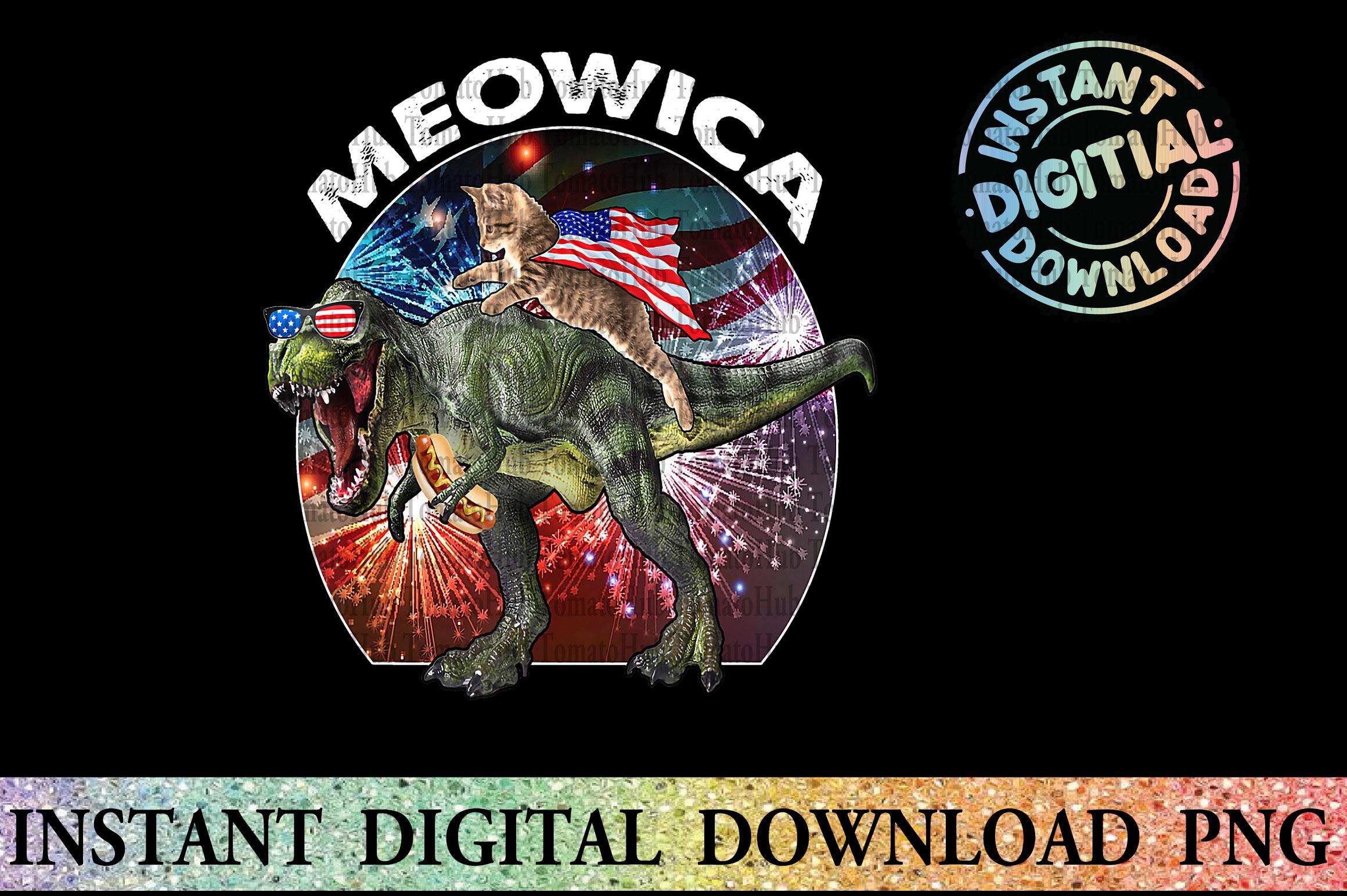 Cat Riding Dinosaur T-rex Meowica PNG