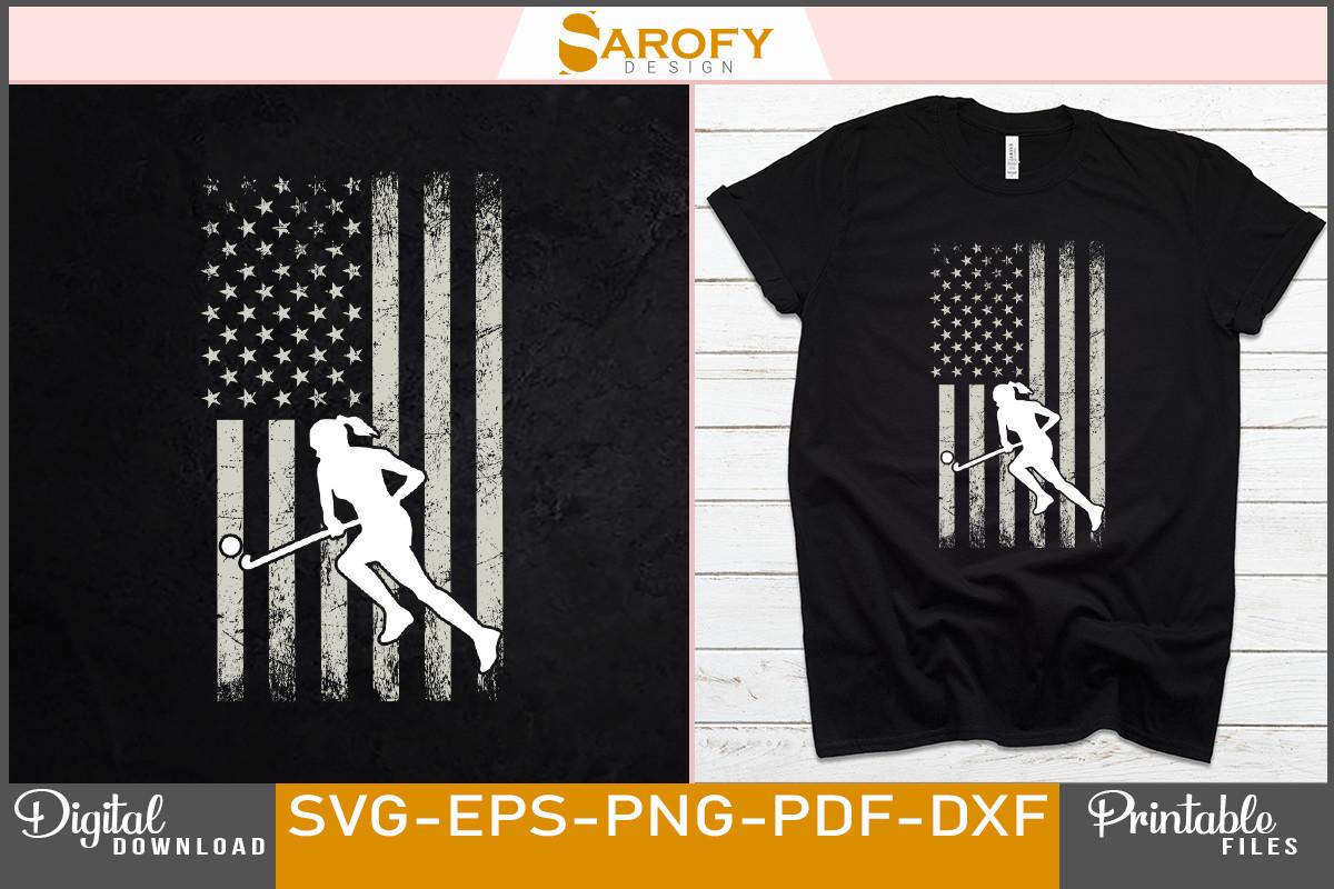 Girl Hockey Player Silhouette USA Flag