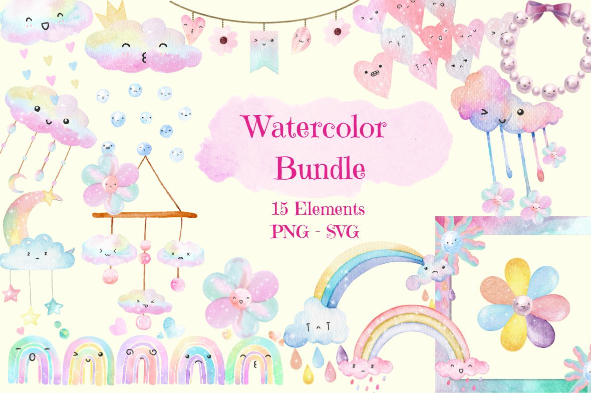 Cute Watercolor Elements Bundle
