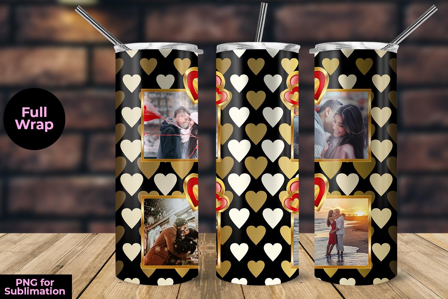 Photo Frame Gold Hearts Skinny Tumbler