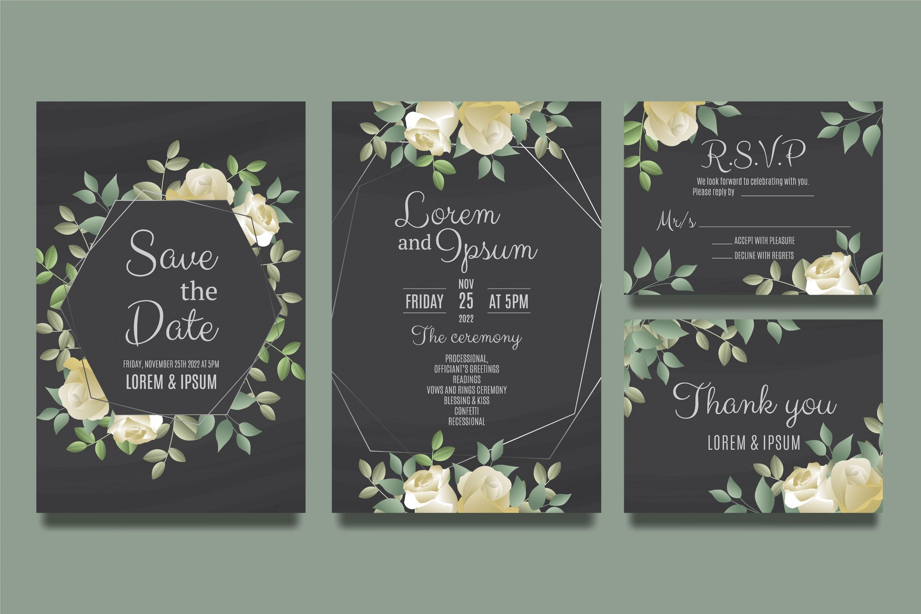 Wedding Invitation with Roses and Leaves