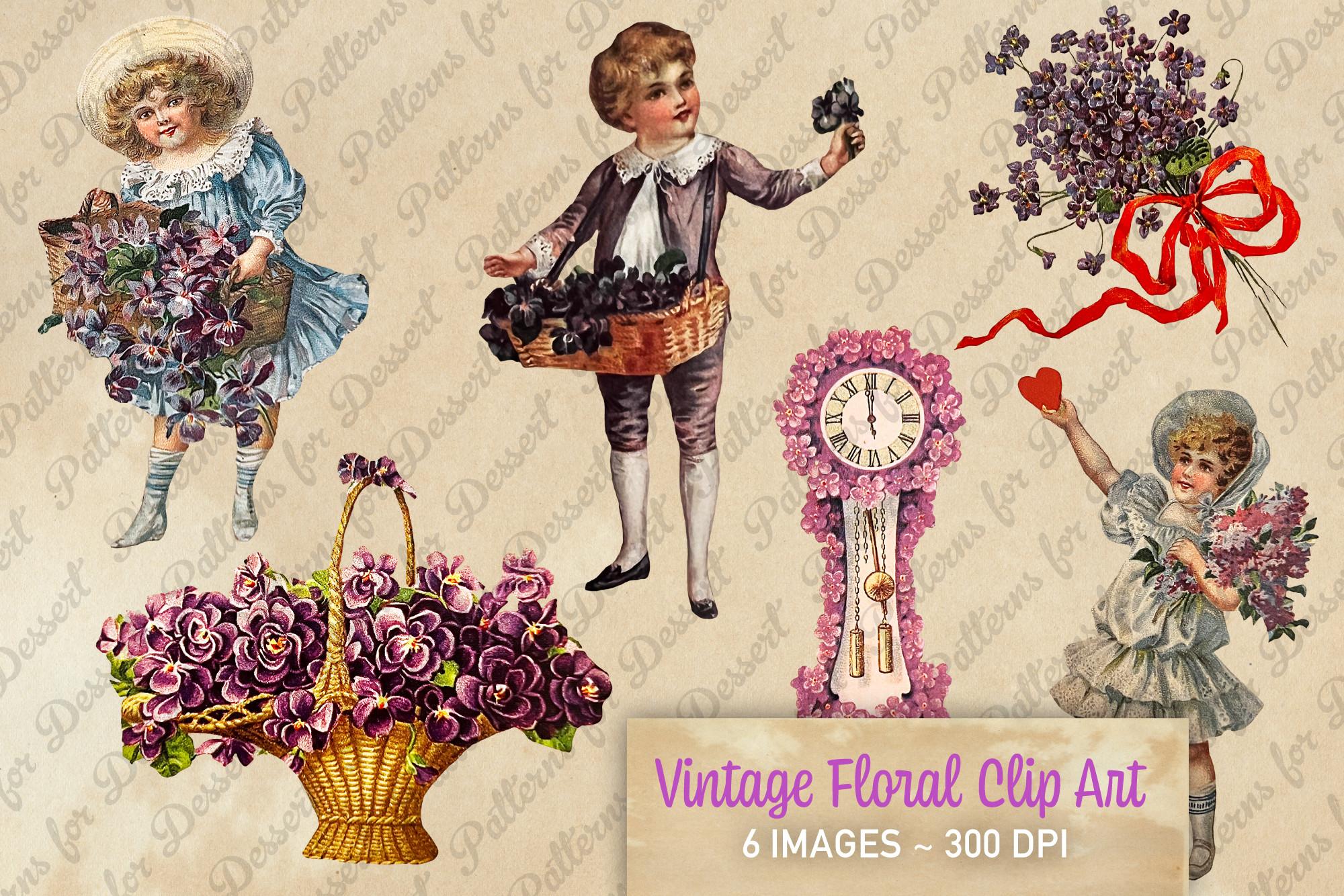 Vintage Antique Purple Flower Clip Art