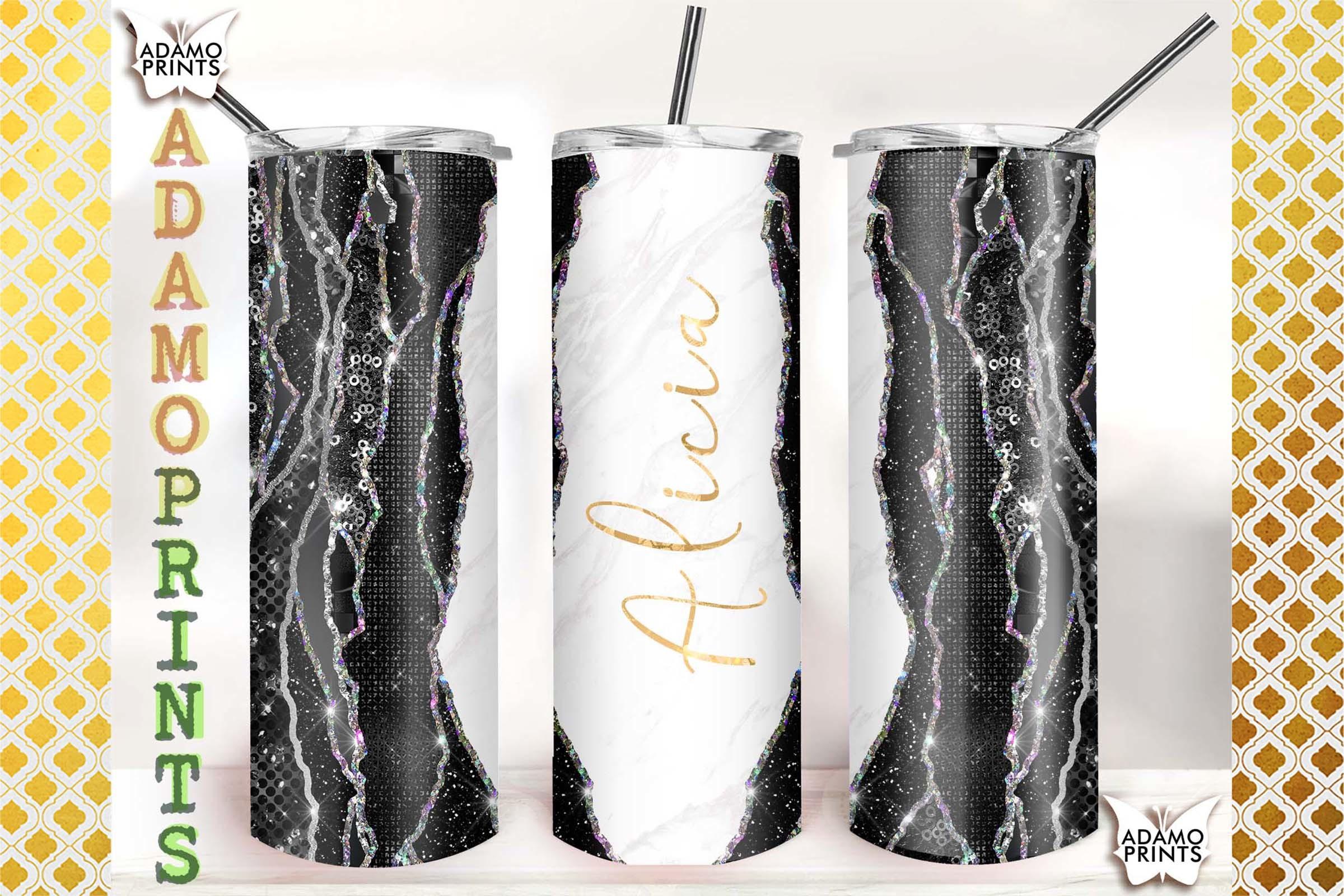 Add Your Own Text Black Silver Glam 20oz