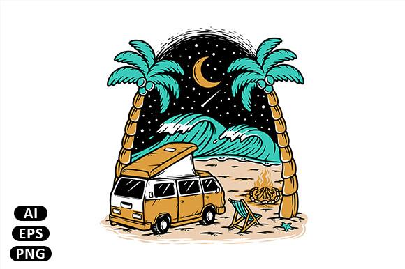 Campervan and Beach View at Night