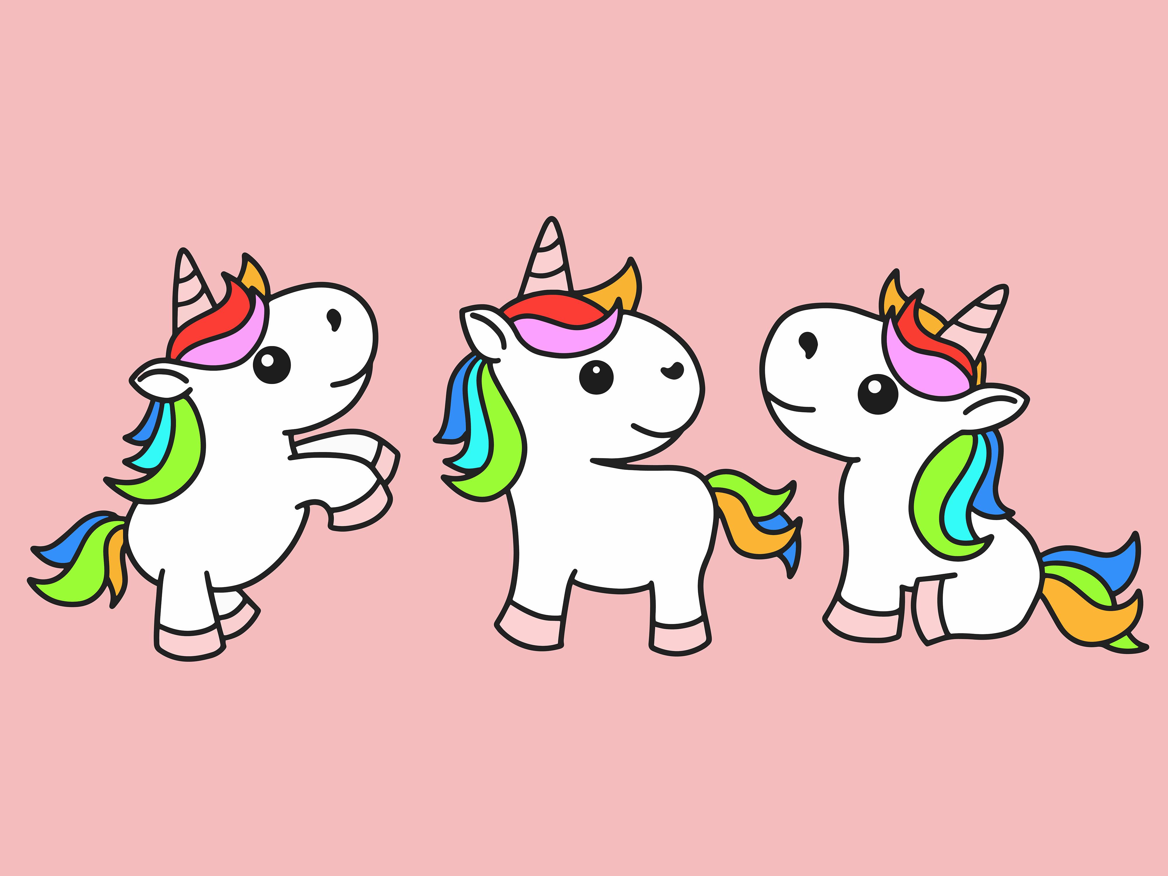 Set Cute Animal Unicorn Love Cartoon