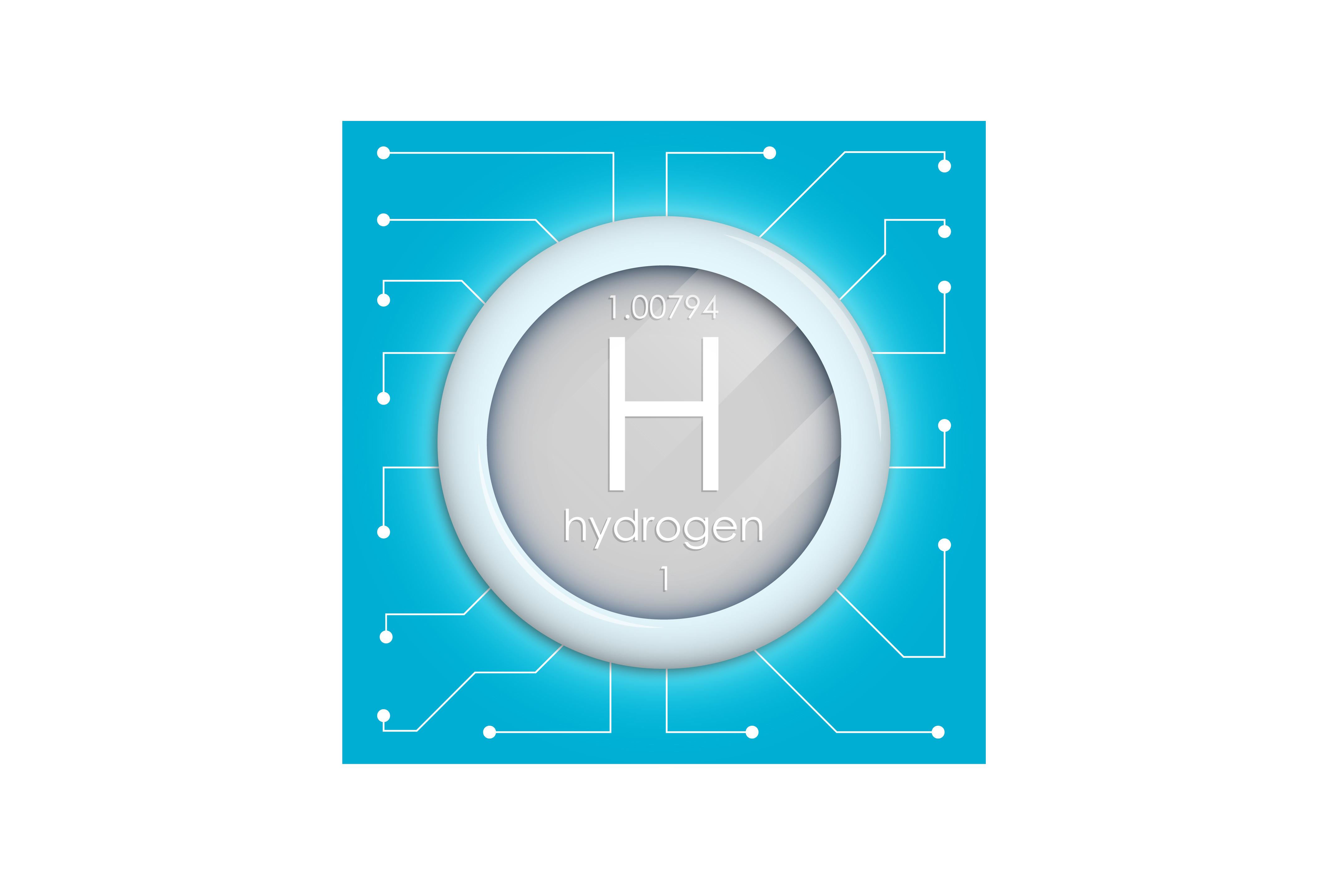 Realistic Button with Hydrogen Symbol. C