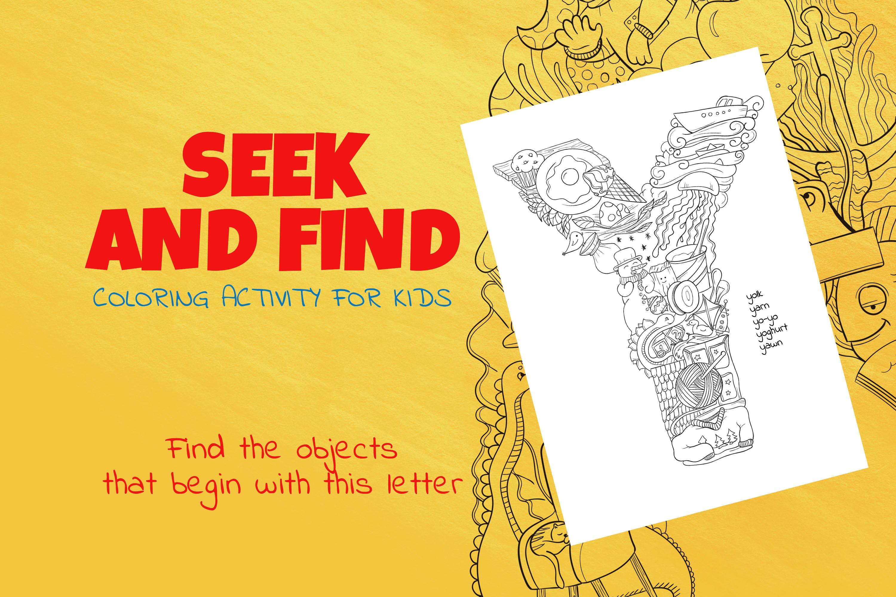 Letter Y Look and Find Coloring Page