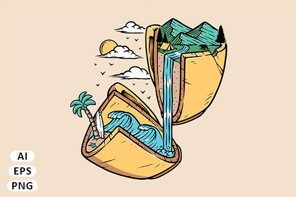 Mountain and Beach in Broken Glass