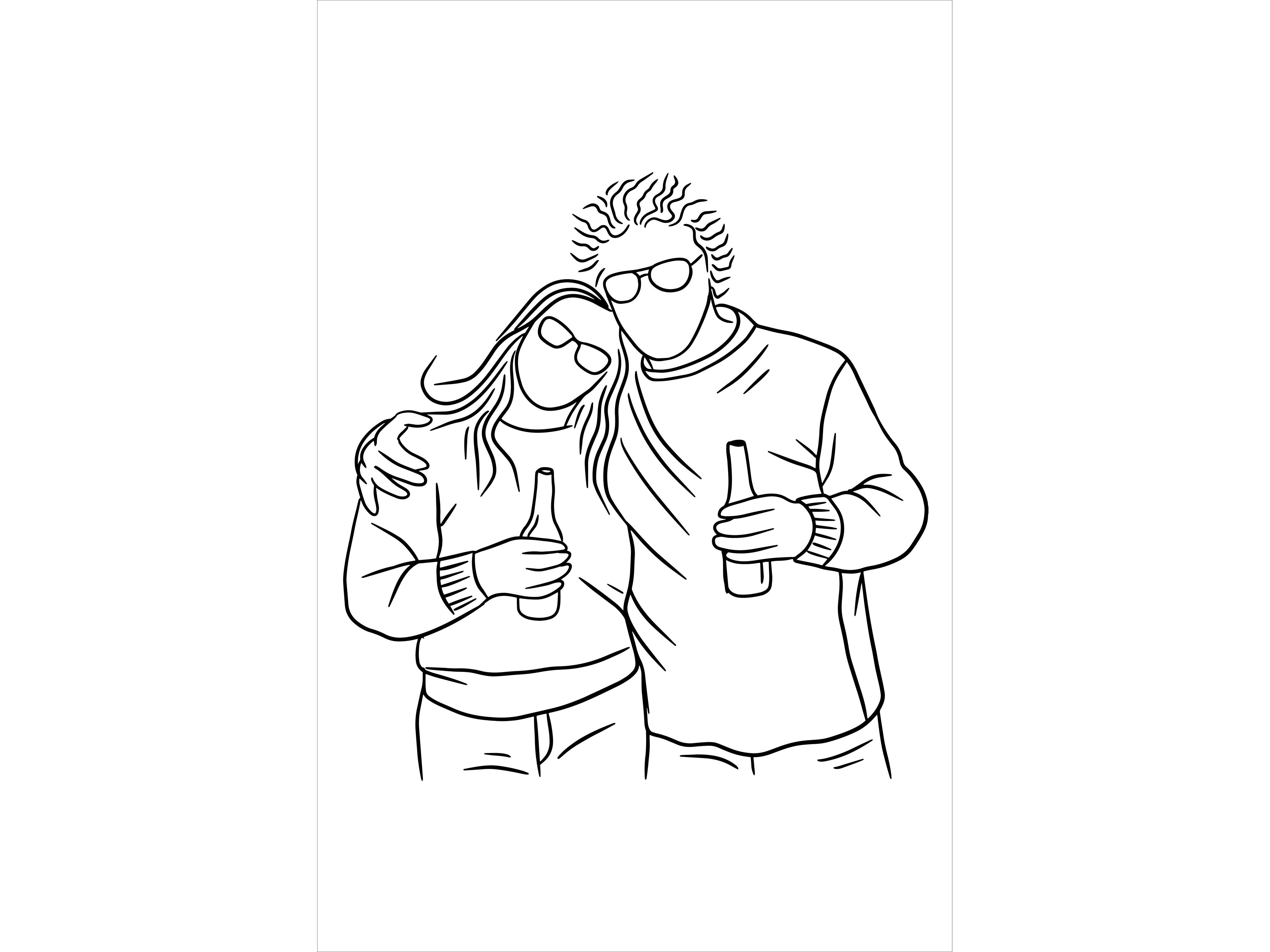 Set Line Art Couple Relationship