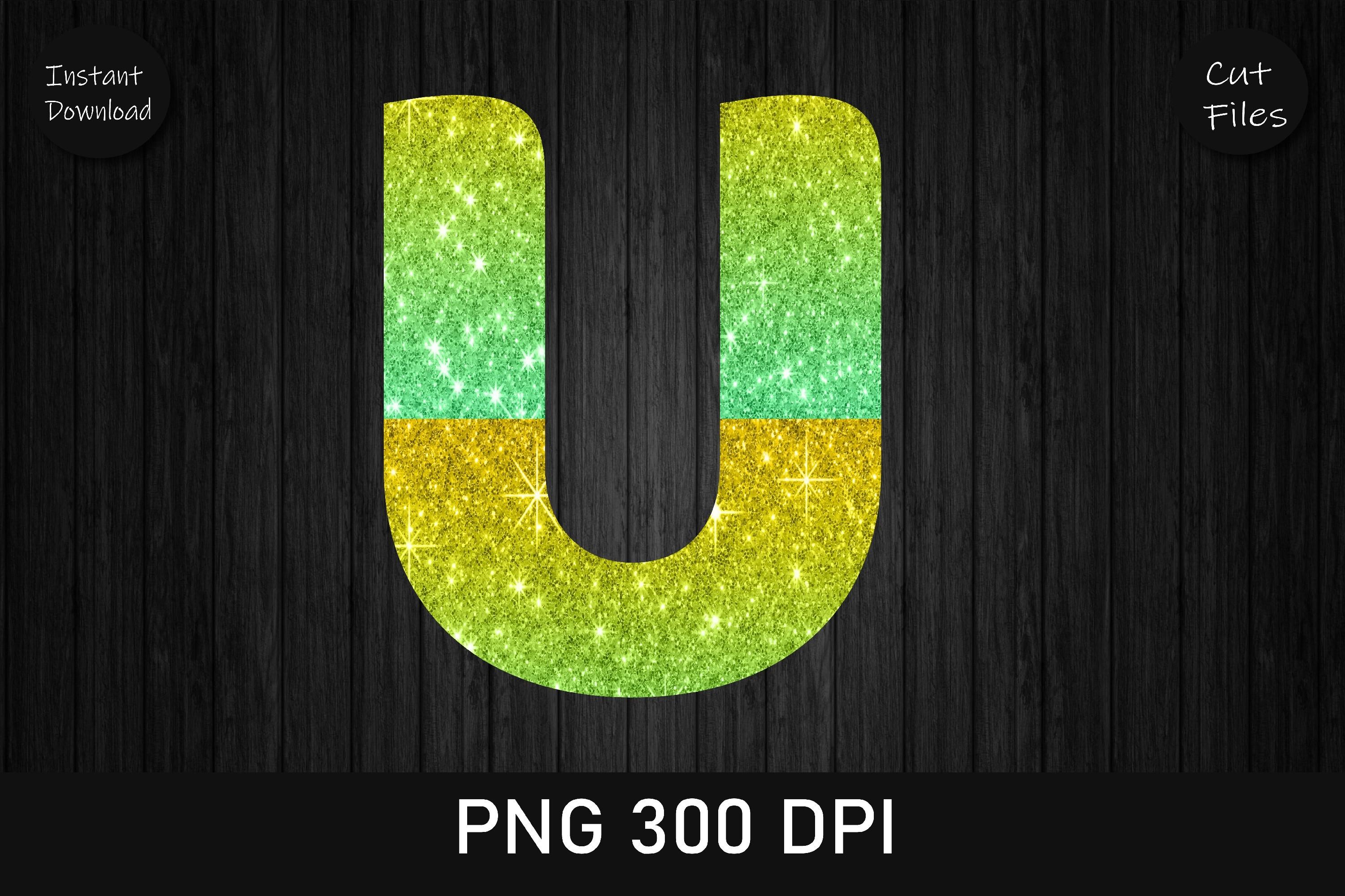 Gold and Green Glitter Leopard Letter U