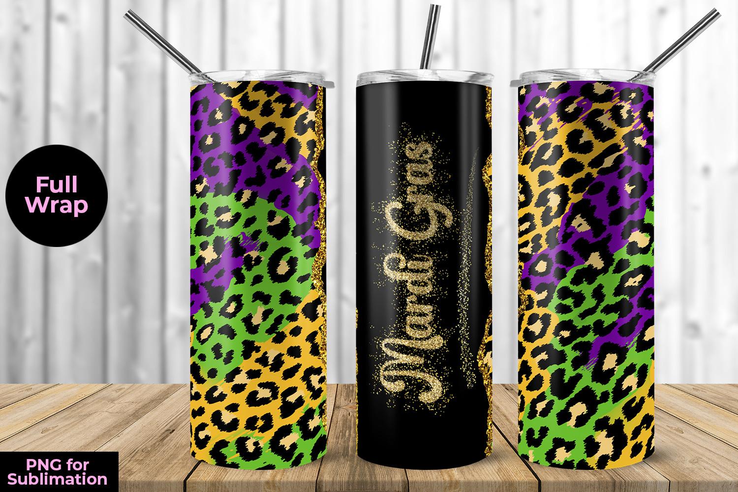 Mardi Gras Leopard Skinny Tumbler Wrap S