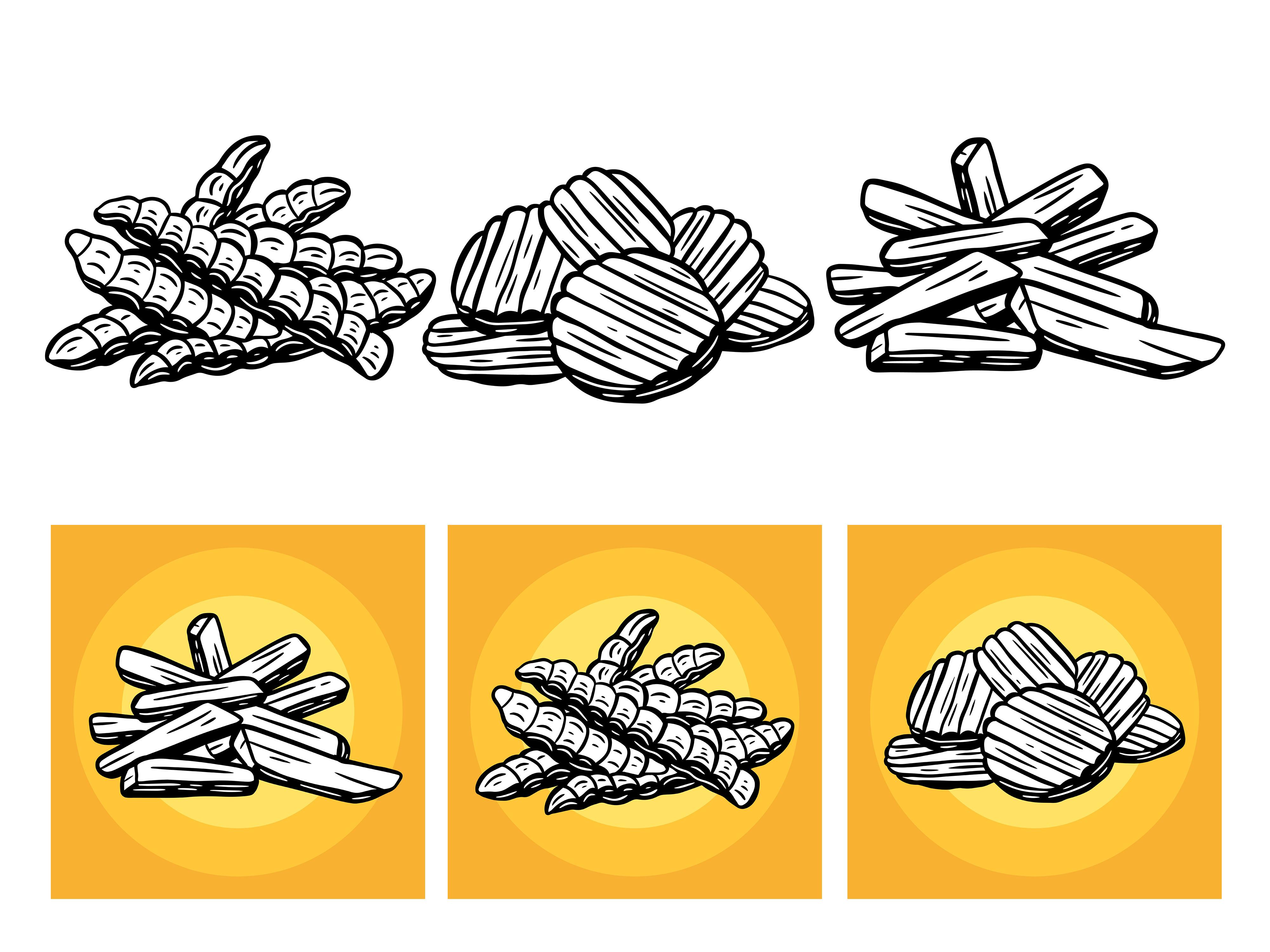 Set Line Art Food French Fries