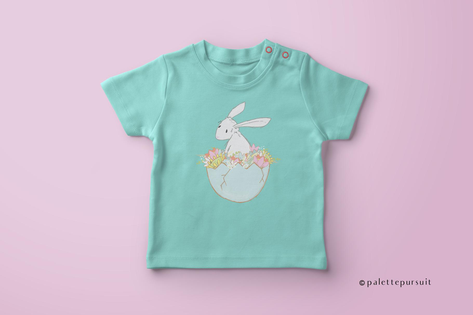 Easter Bunny Rabbit in Egg with Flowers