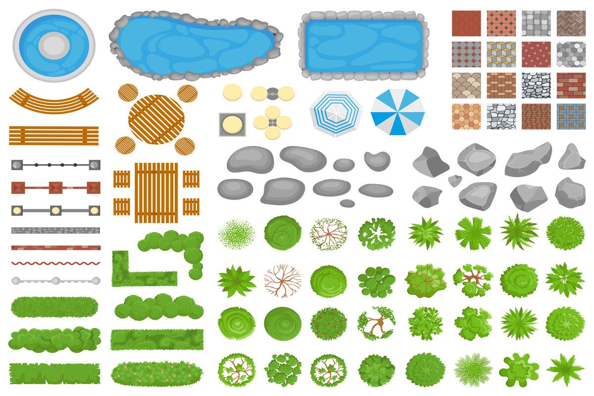 Garden Landscape Design Elements Aerial Top View