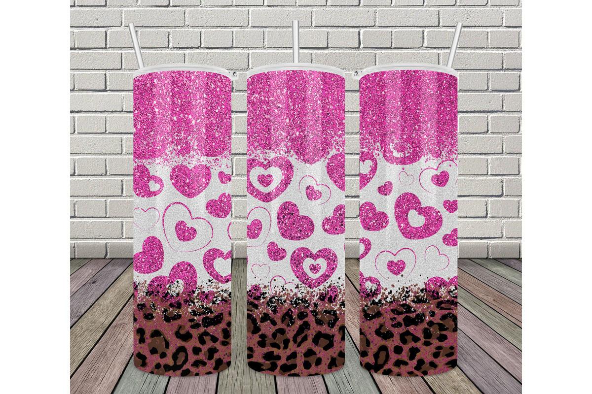 Valentine Leopard Heart Pink Glitter