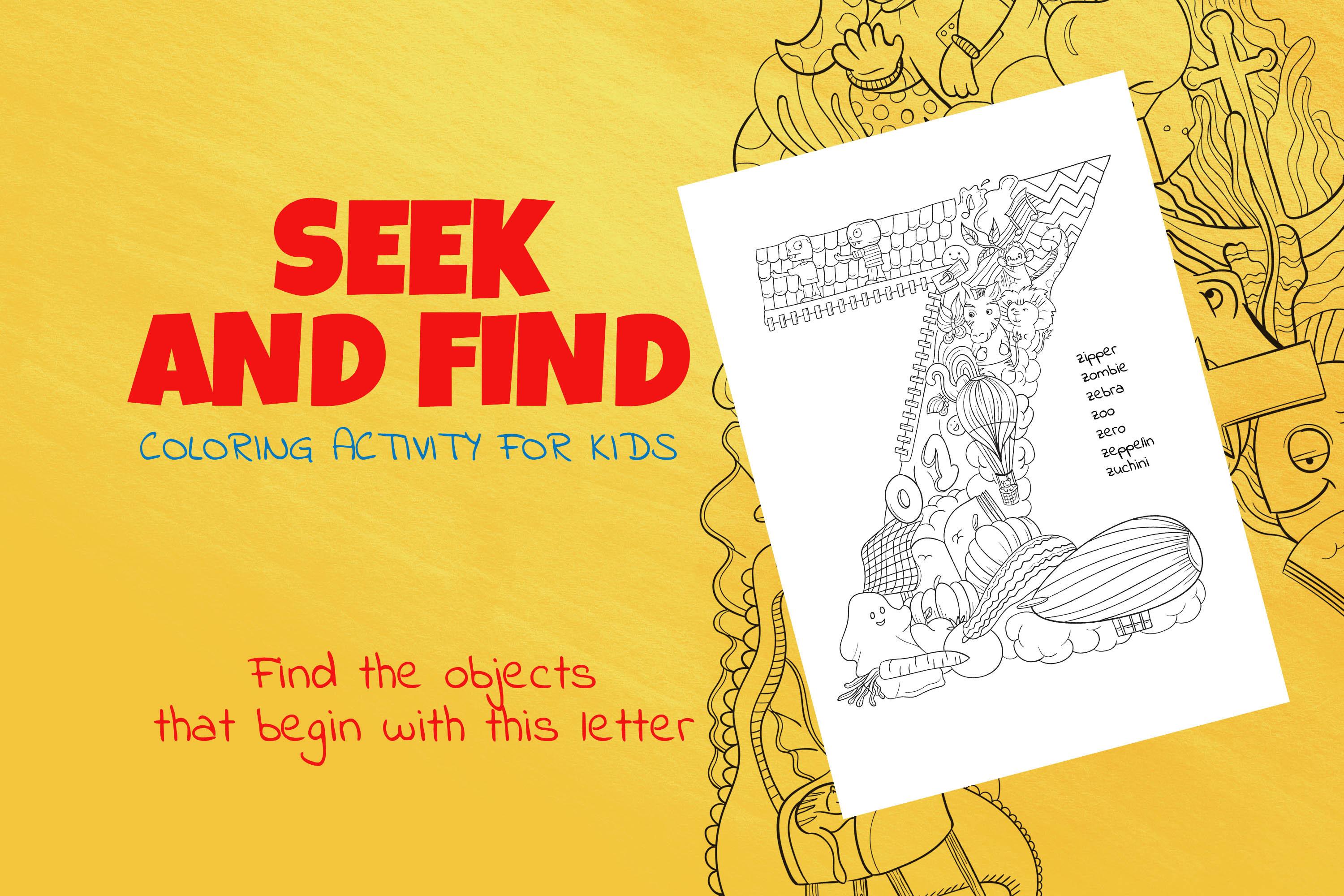 Letter Z Look and Find Coloring Page