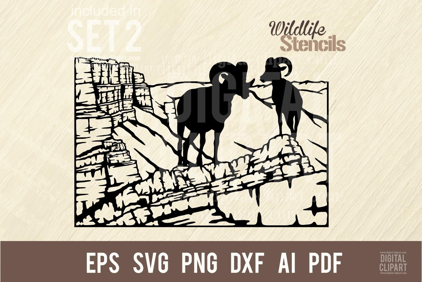 Mountain Sheep Wildlife Stencil Cut SVG
