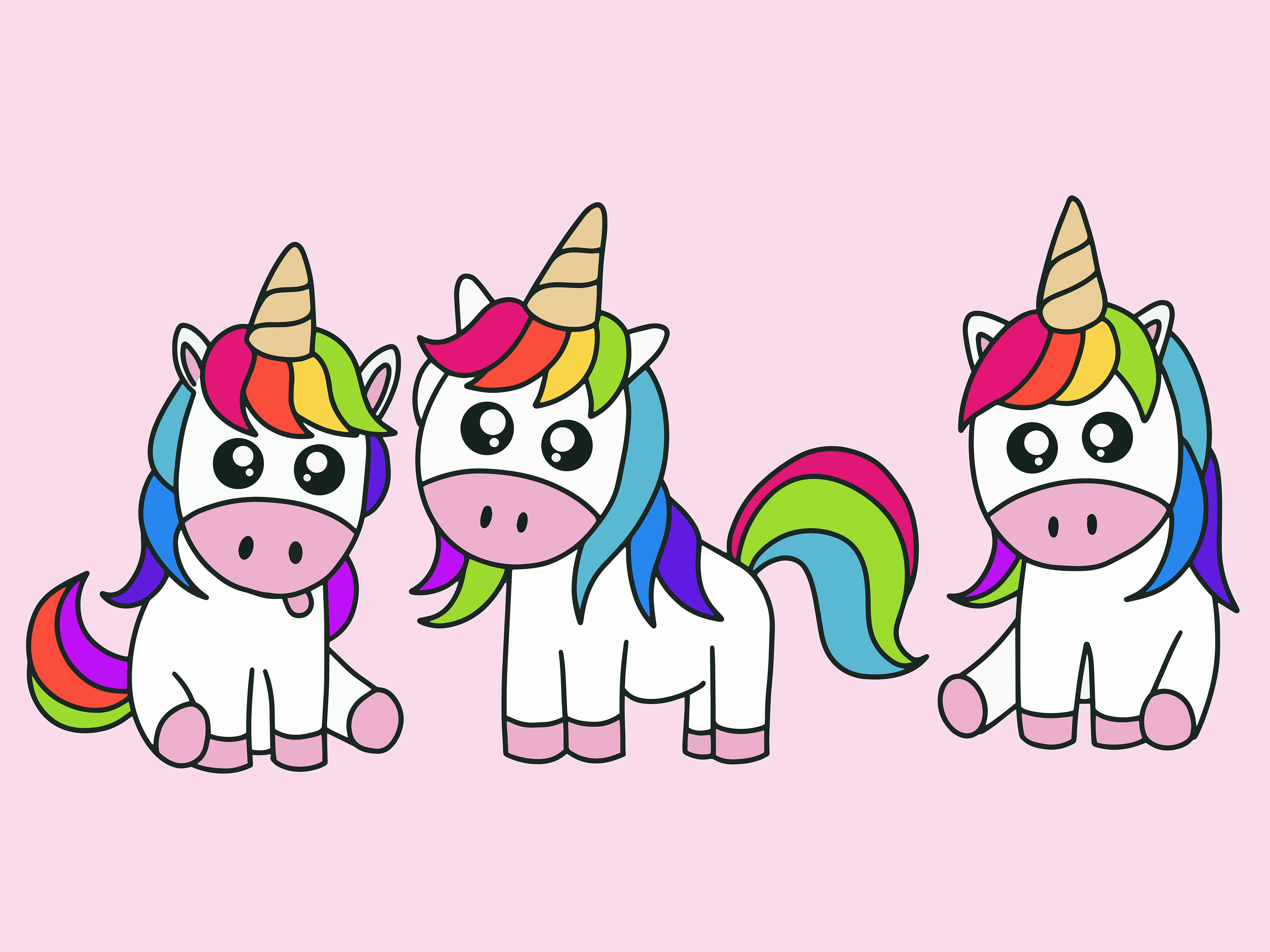 Set Cute Animal Unicorn Love Cartoon