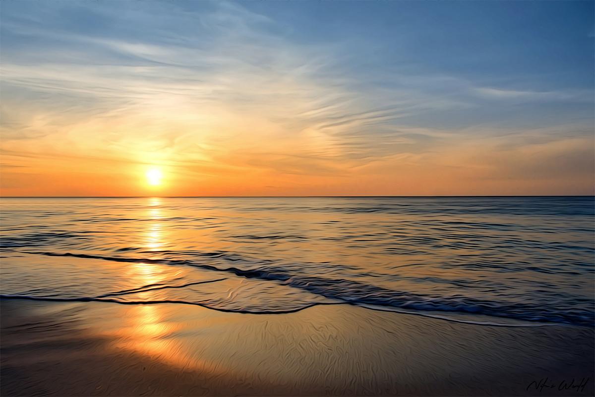 Watercolor Sea Sunset Beach