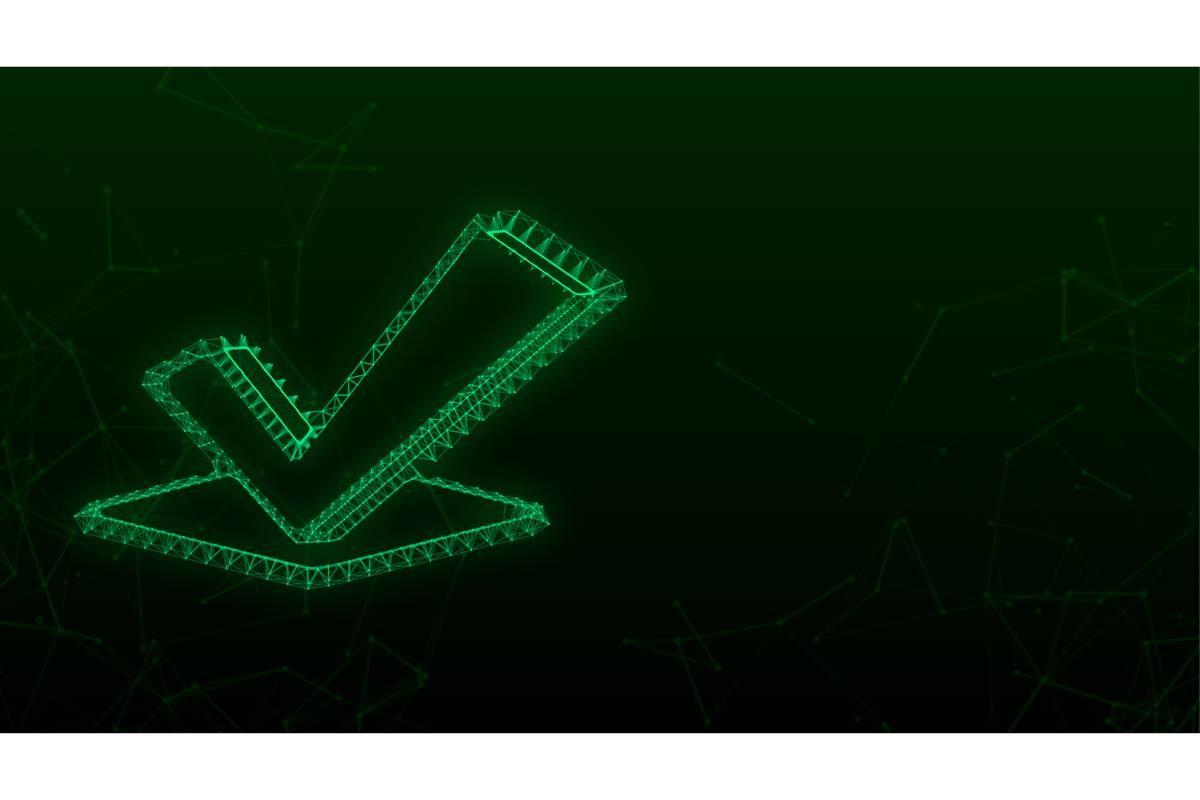 Checkmark. Green Approved Sticker on Whi