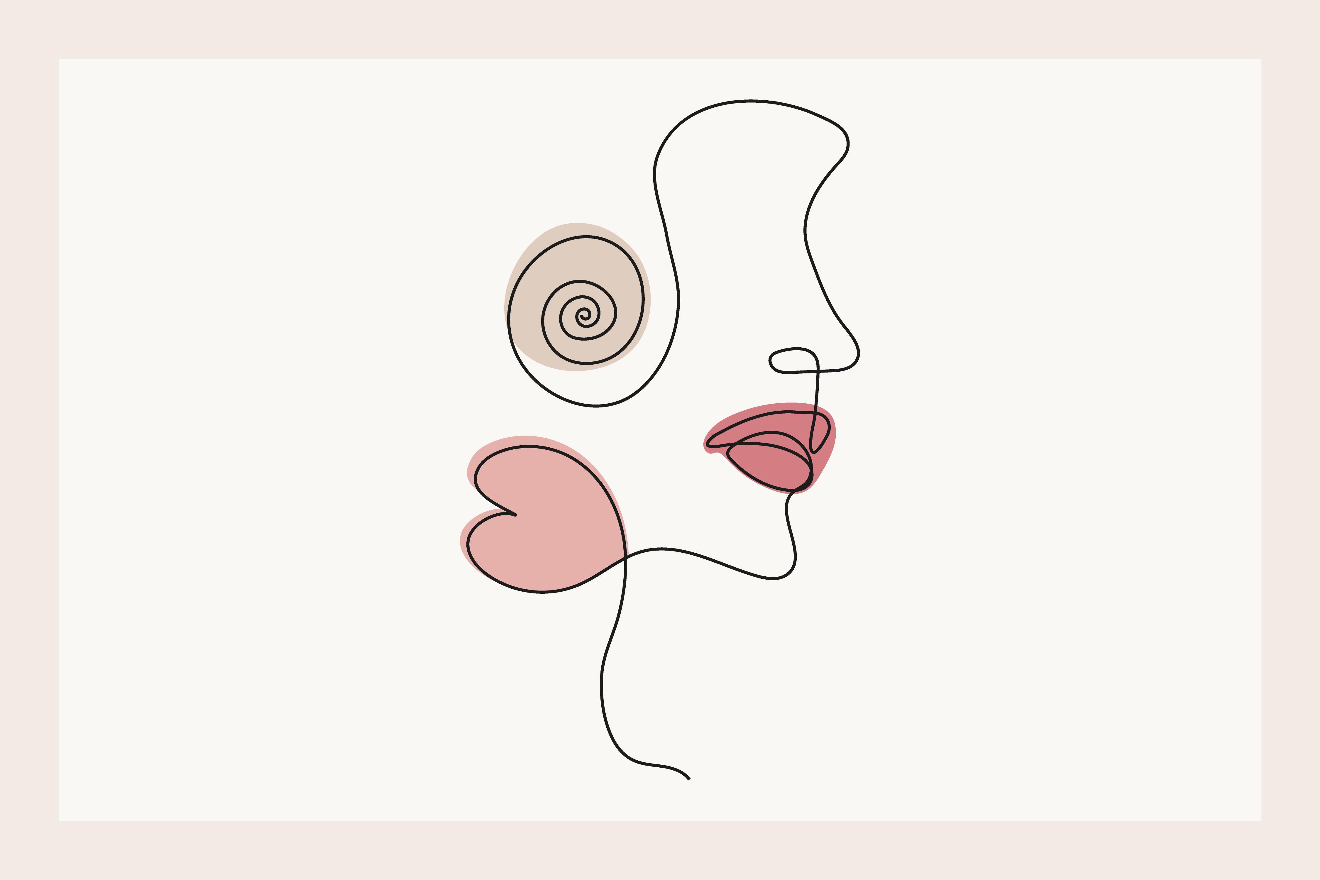 One Line Woman Face with Love Drawing