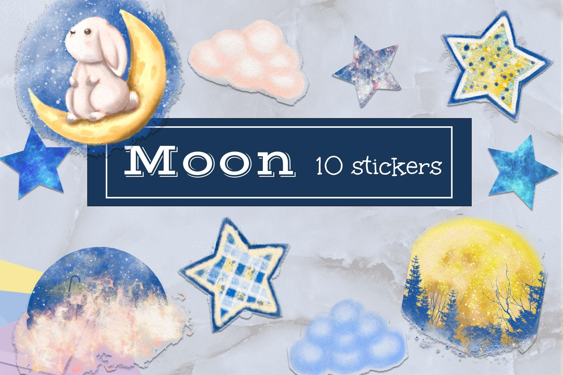 Moon and Stars Watercolor Clipart