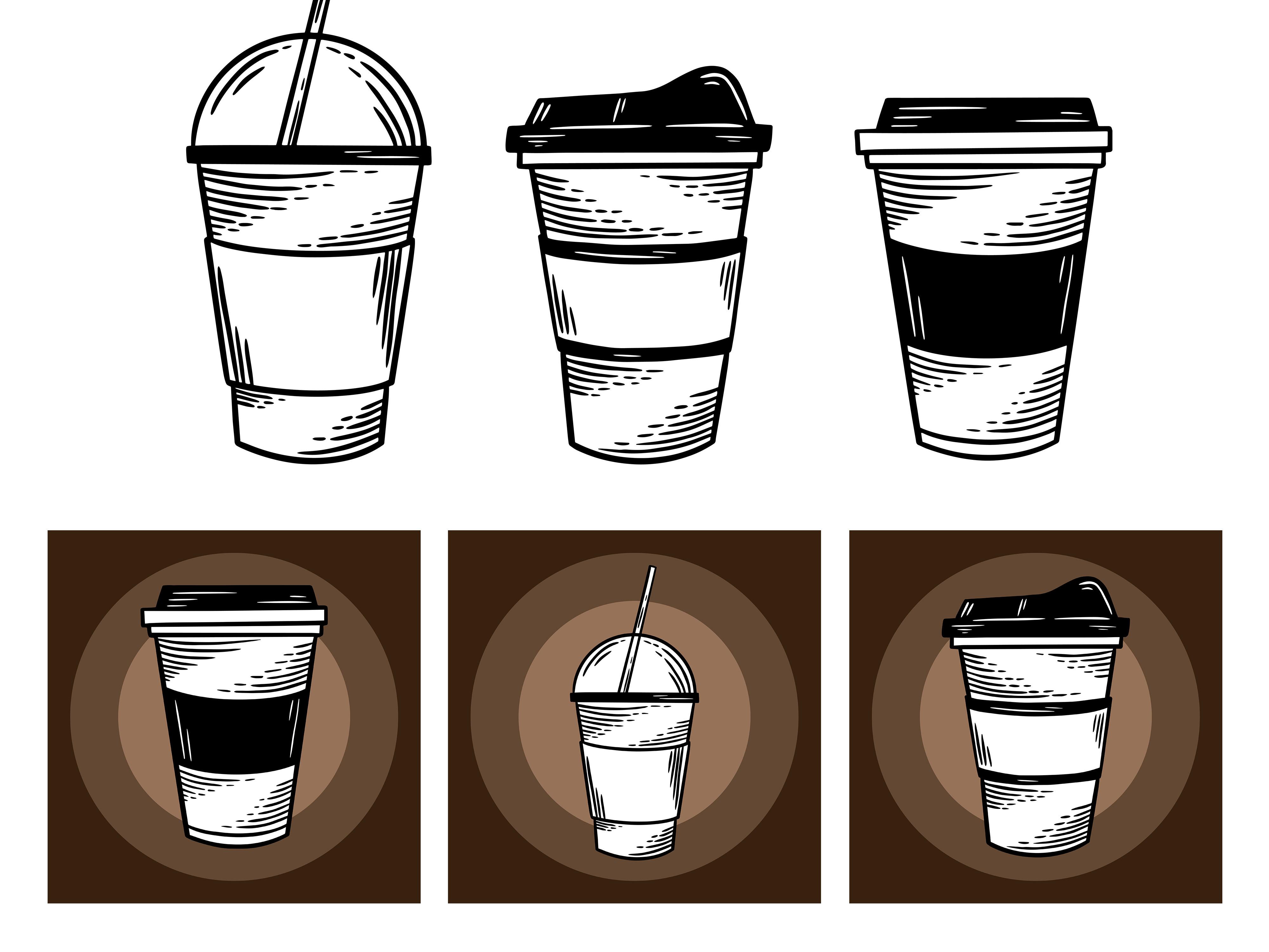 Set Line Art Drink Coffee Cup