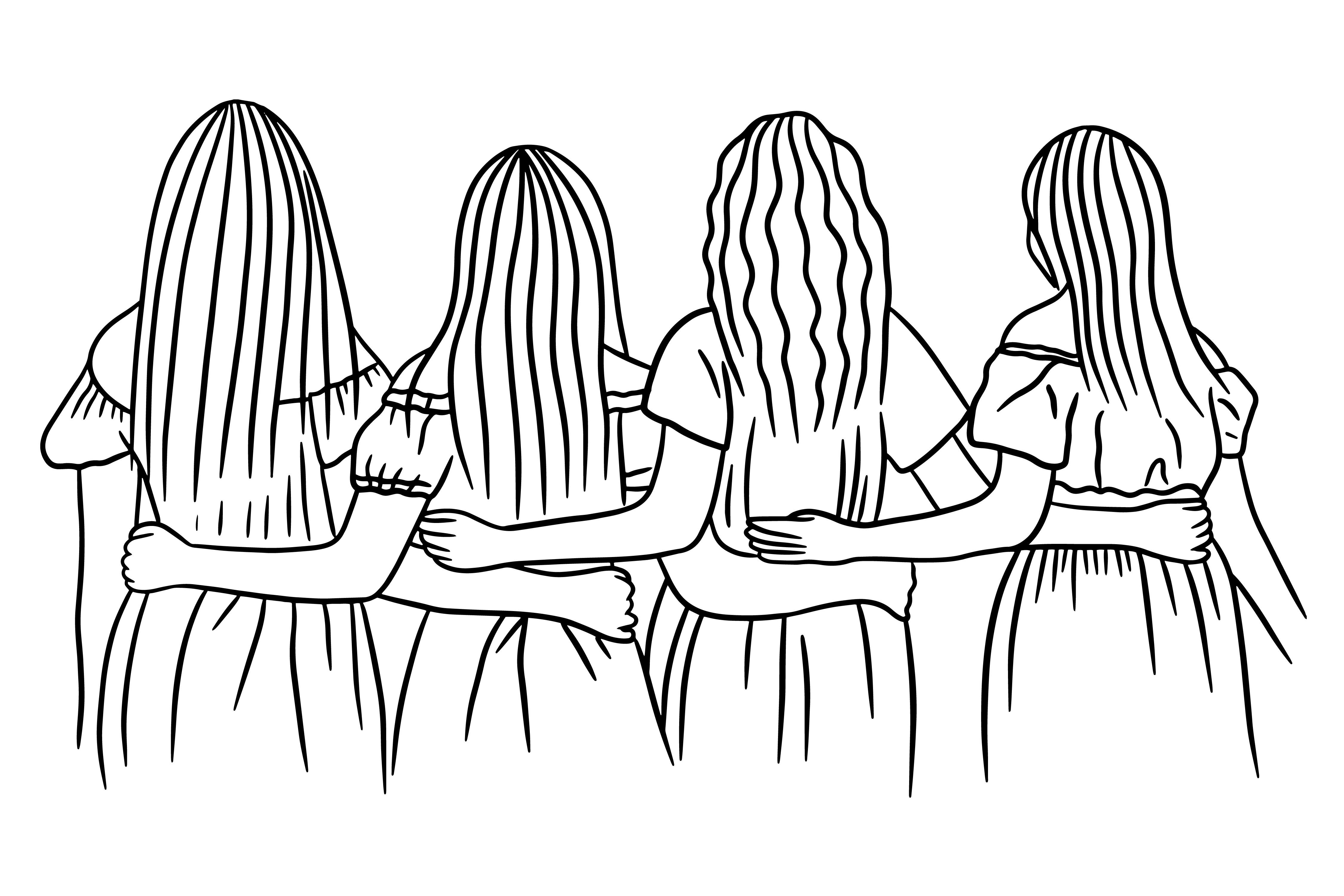 Line Art Happy Girl Friendship