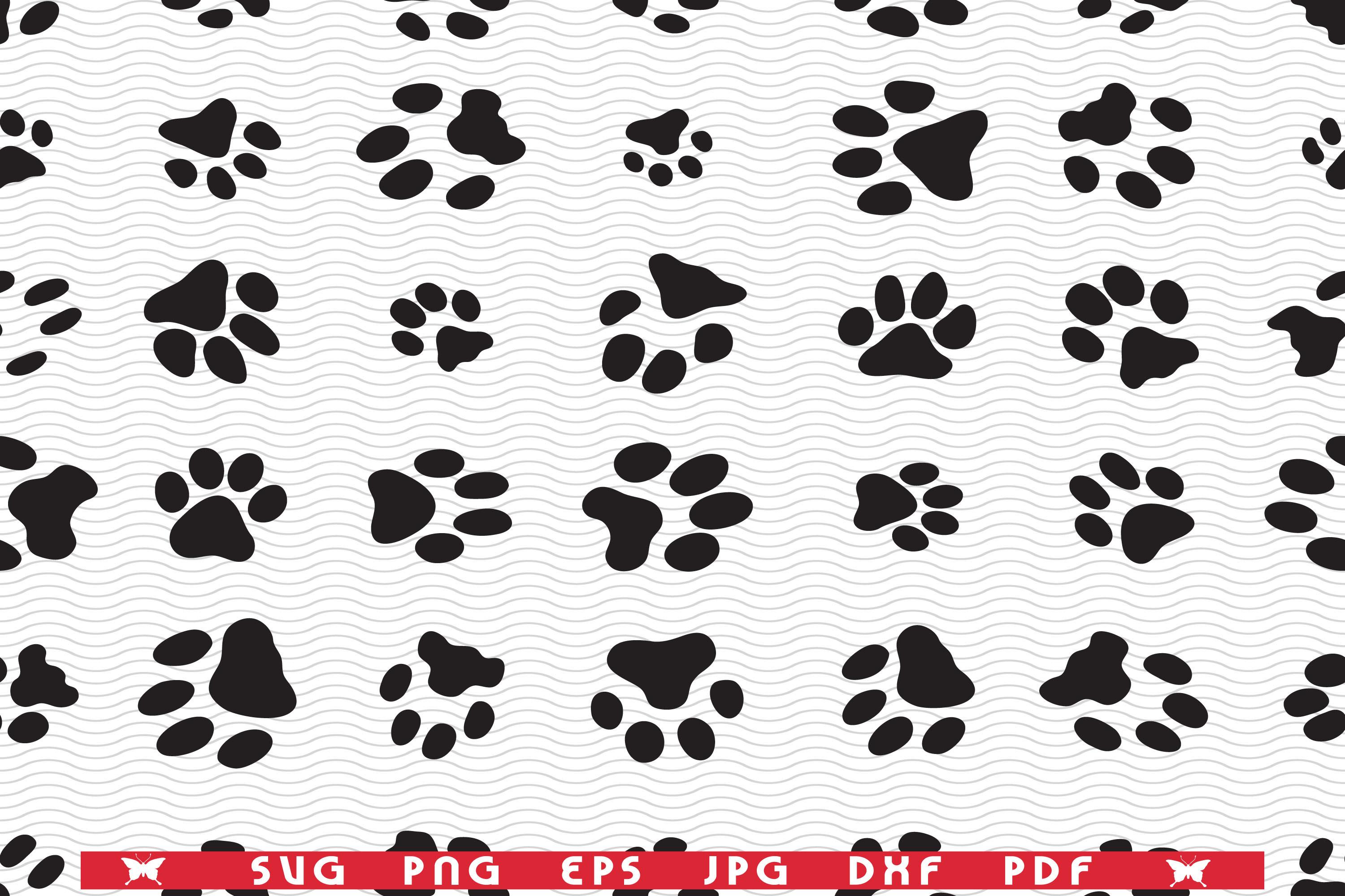 Dog Traces, Paws, Black Seamless Pattern