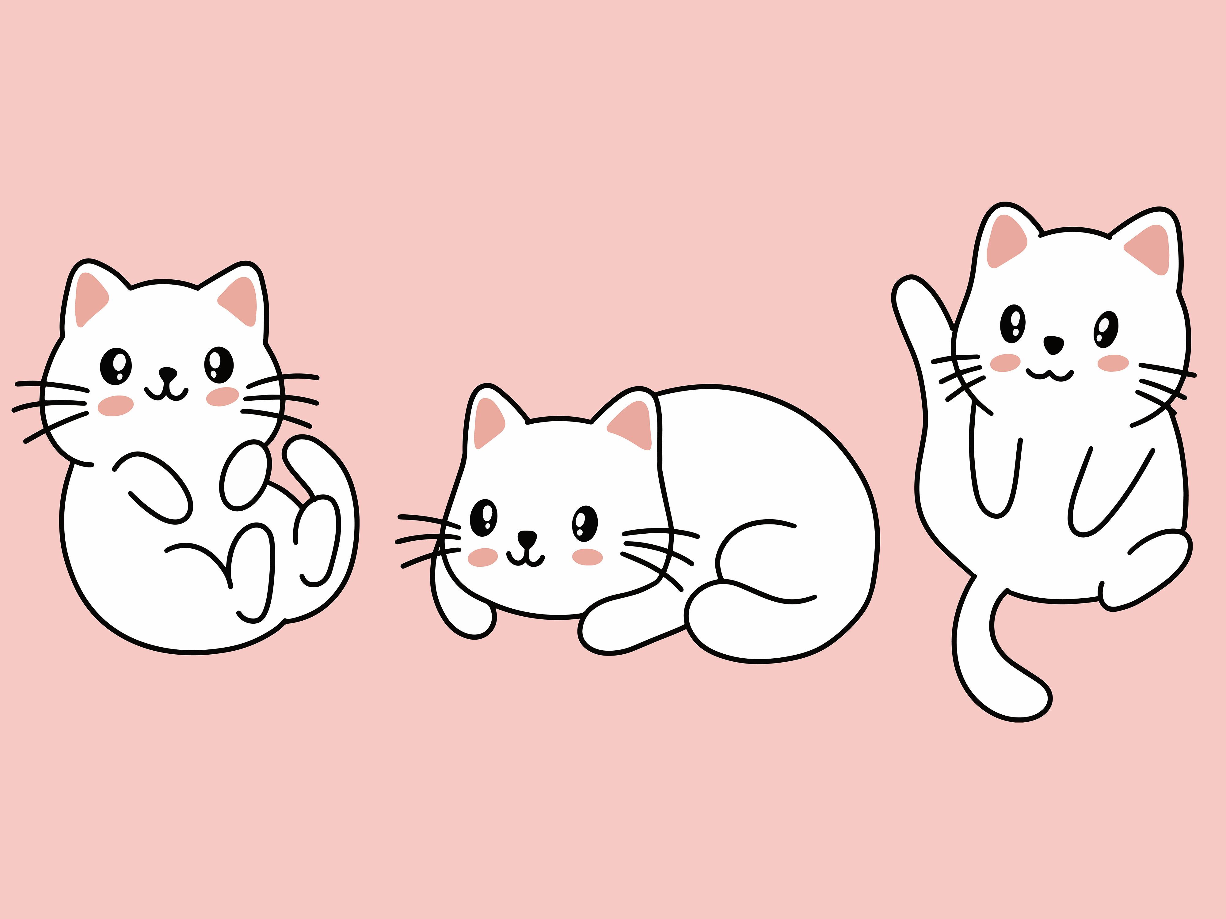 Set Cute Animal Cat Kitten Love Cartoon