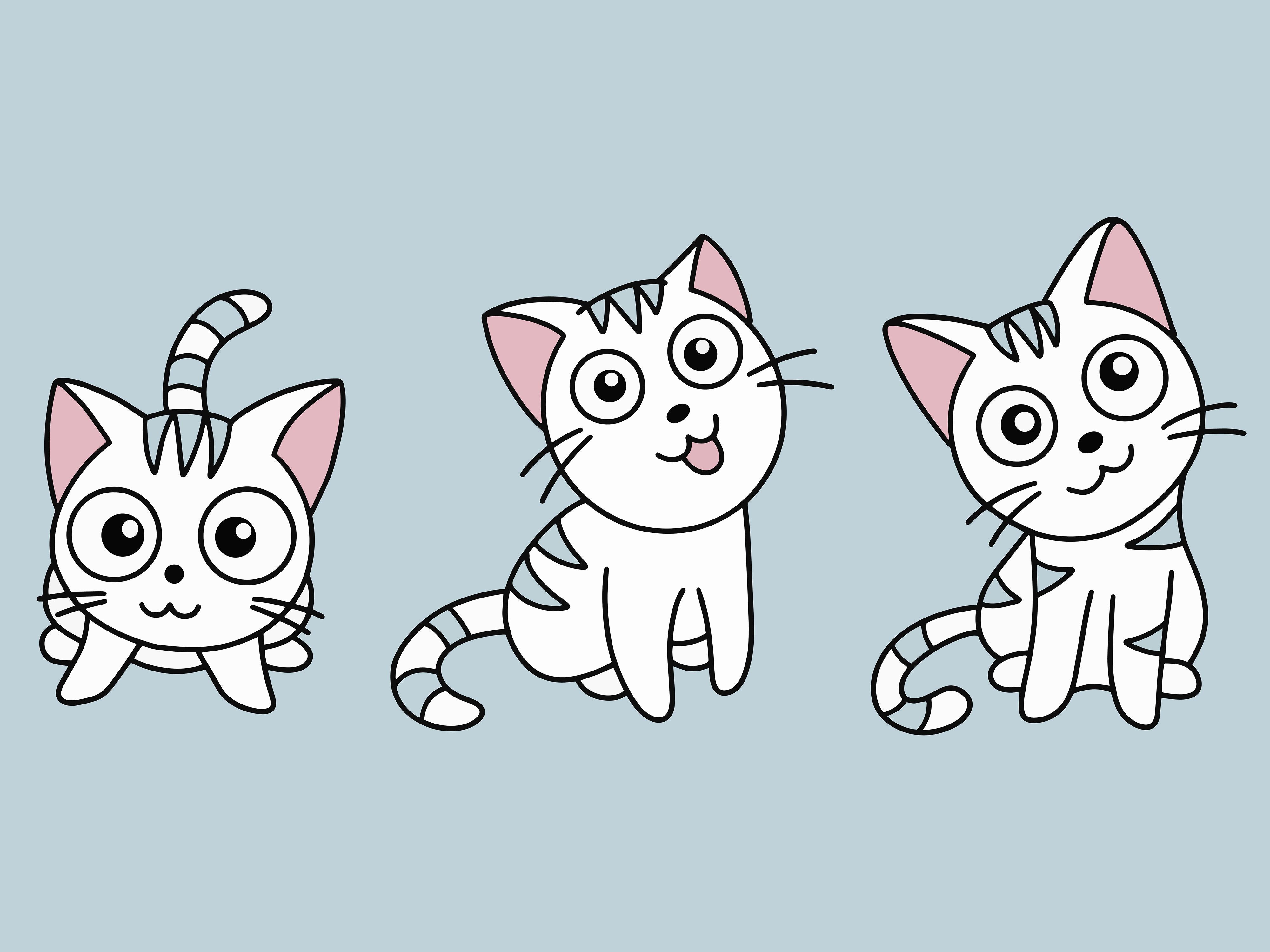 Set Cute Animal Cat Kitten Love Cartoon
