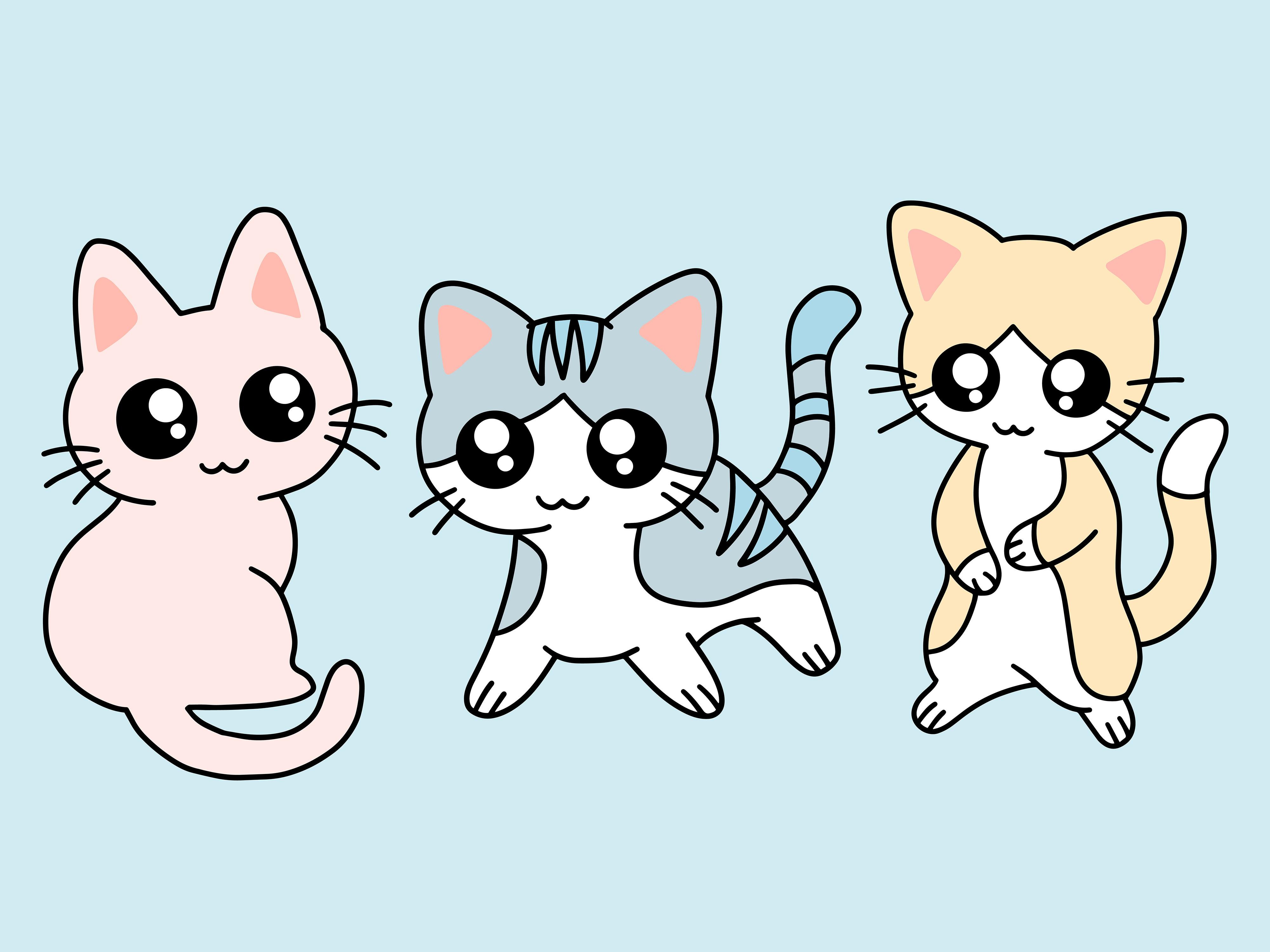 Set Cute Animal Cat Kitten Love Cartoon