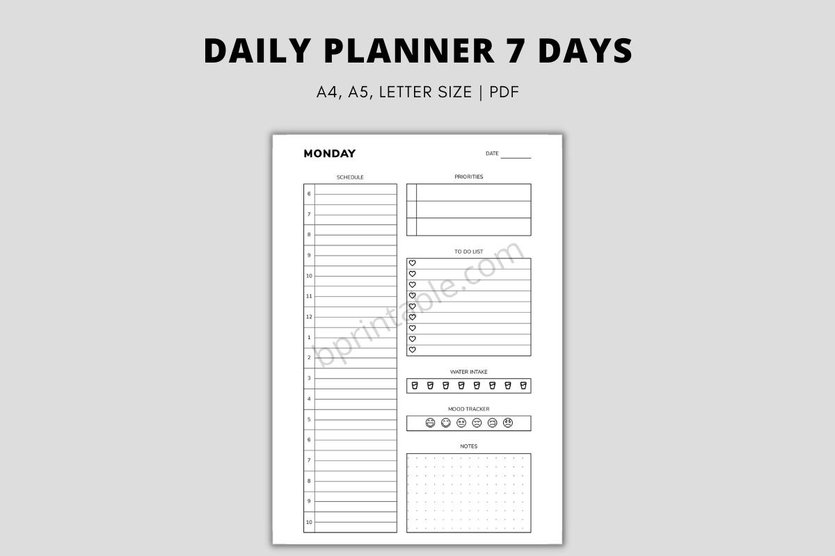Daily Planner 7 Days Work from Home Plan