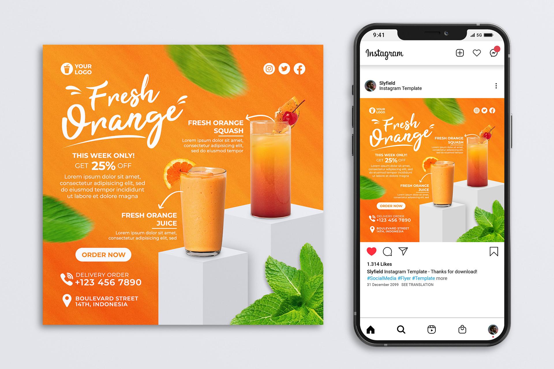 Fresh Orange Drinks Flyer Template