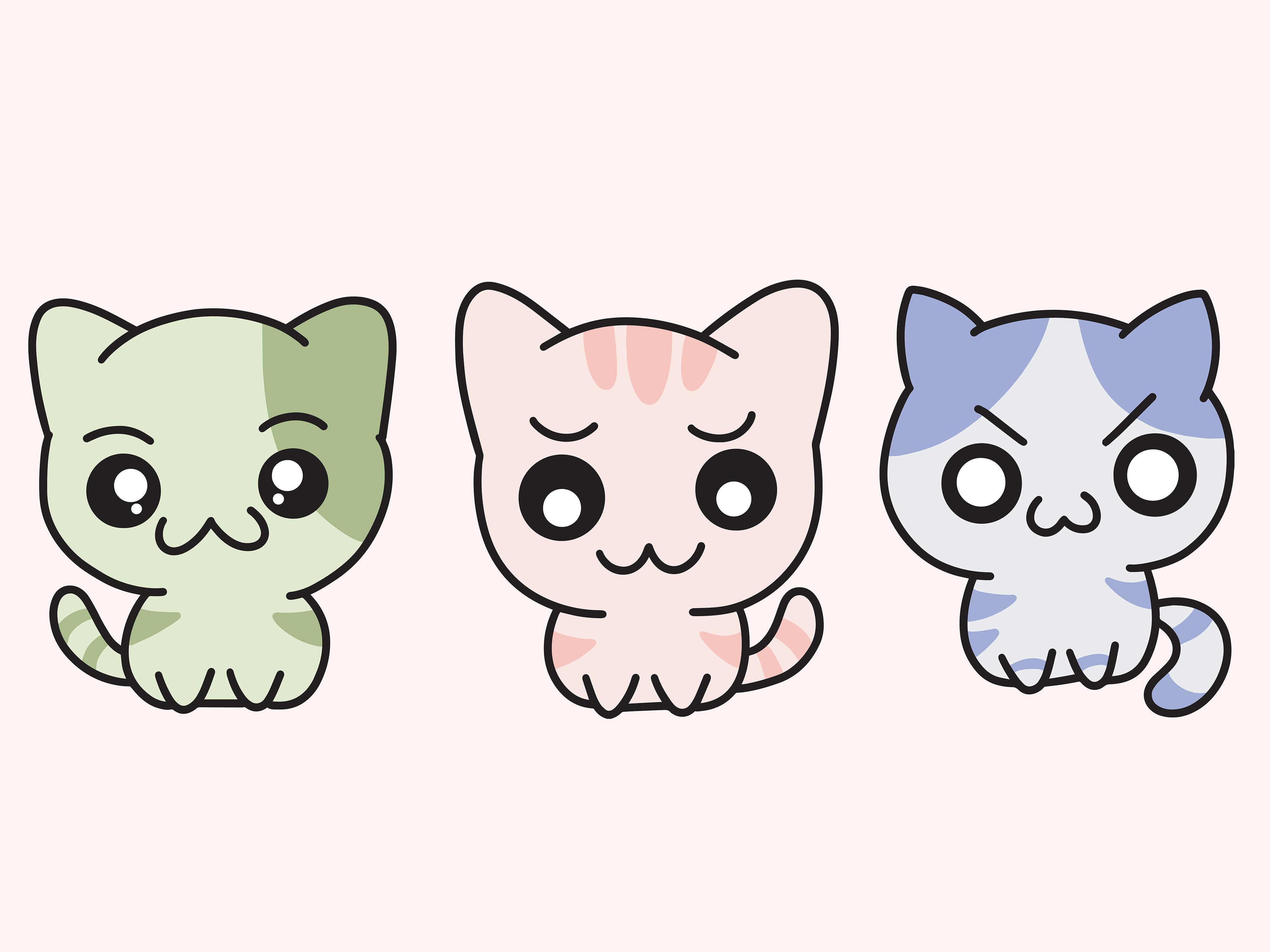 Set Cute Animal Cat Kitten Love Cartoon