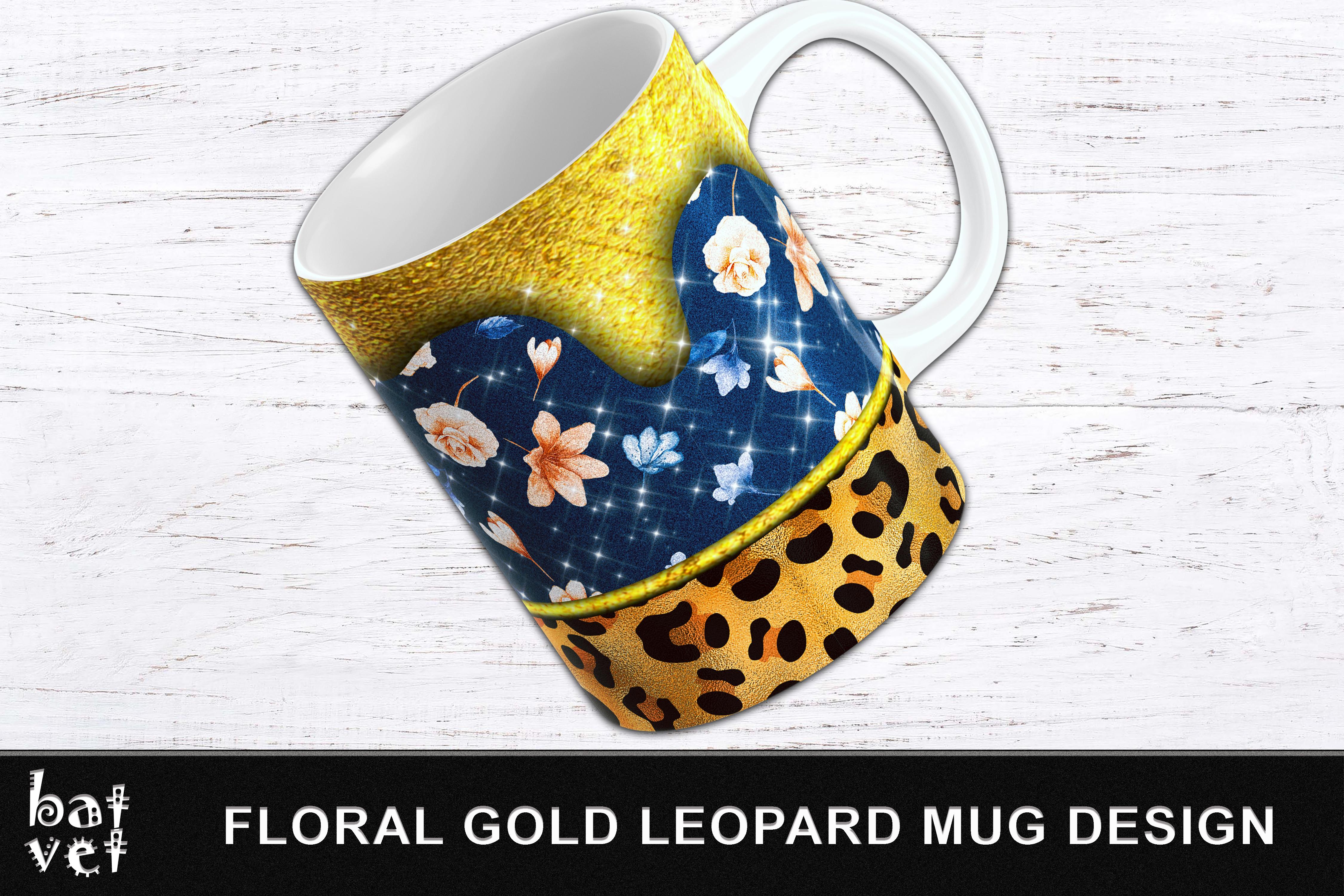 Floral Gold Leopard Mug Wrap Sublimation