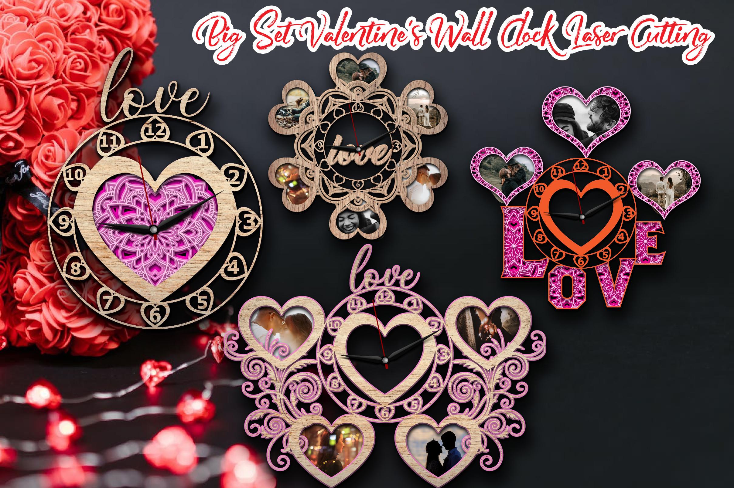 Valentine 3d Wall Clock Laser Cut Bundle