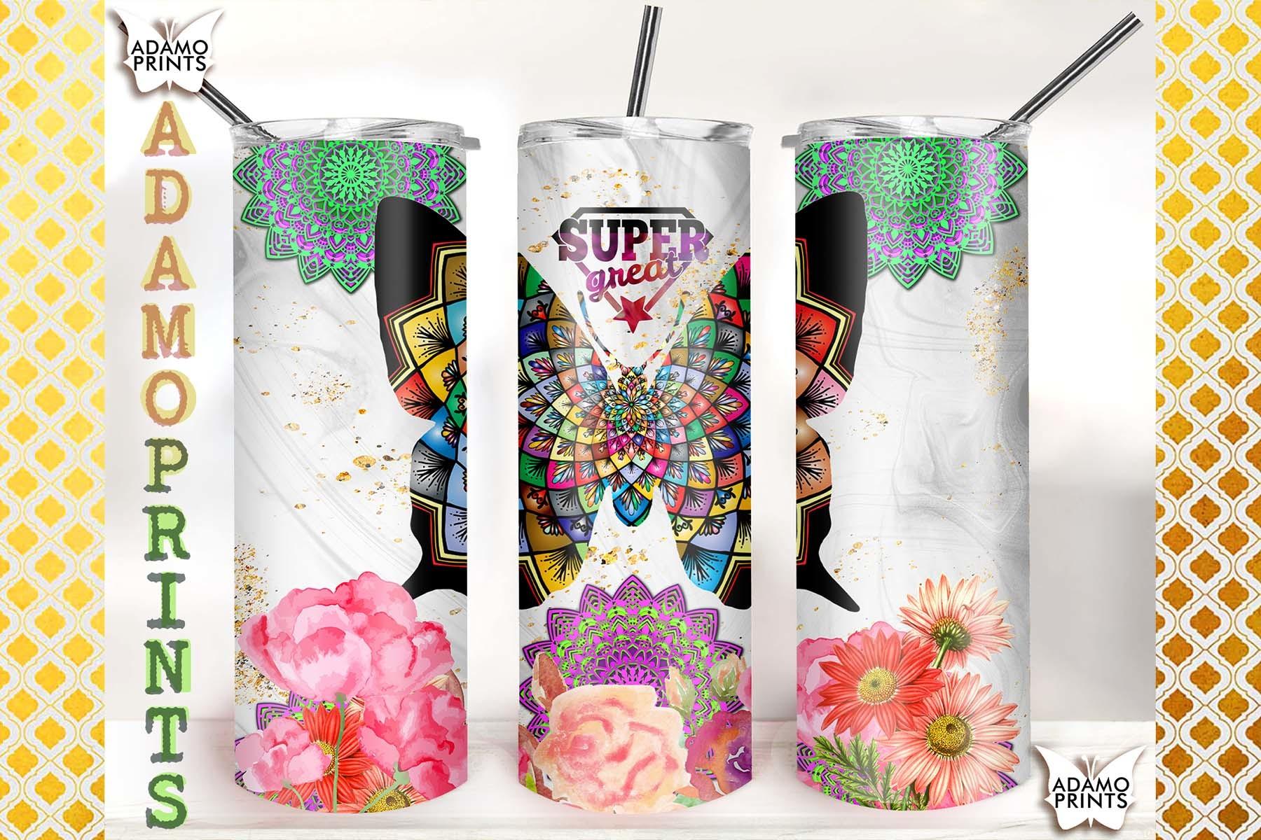 Mandala Floral Butterfly Marble 20oz
