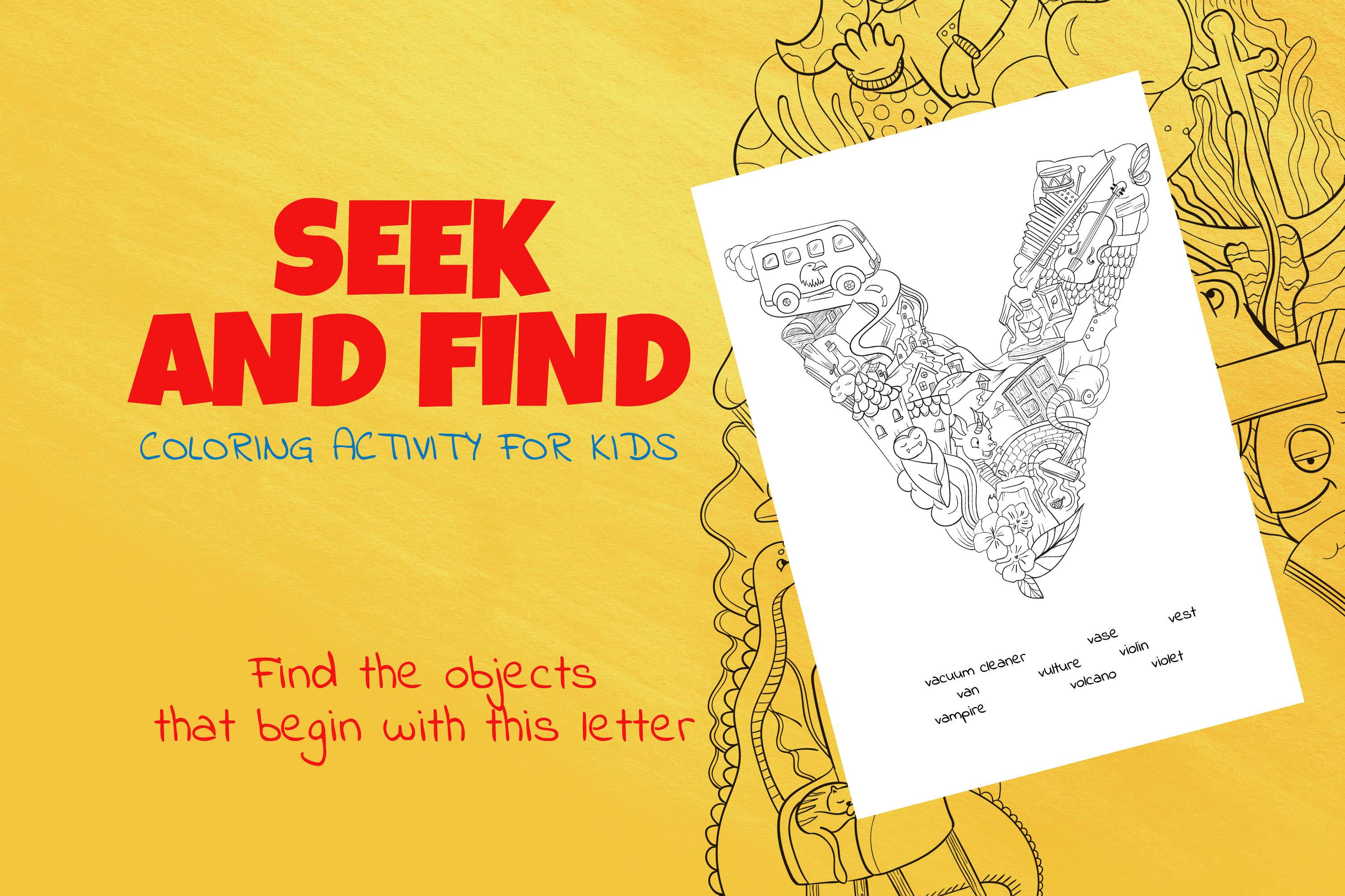 Letter V Look and Find Coloring Page