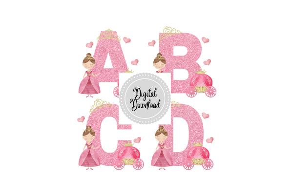 Pink Princess Glitter Alphabet Clipart