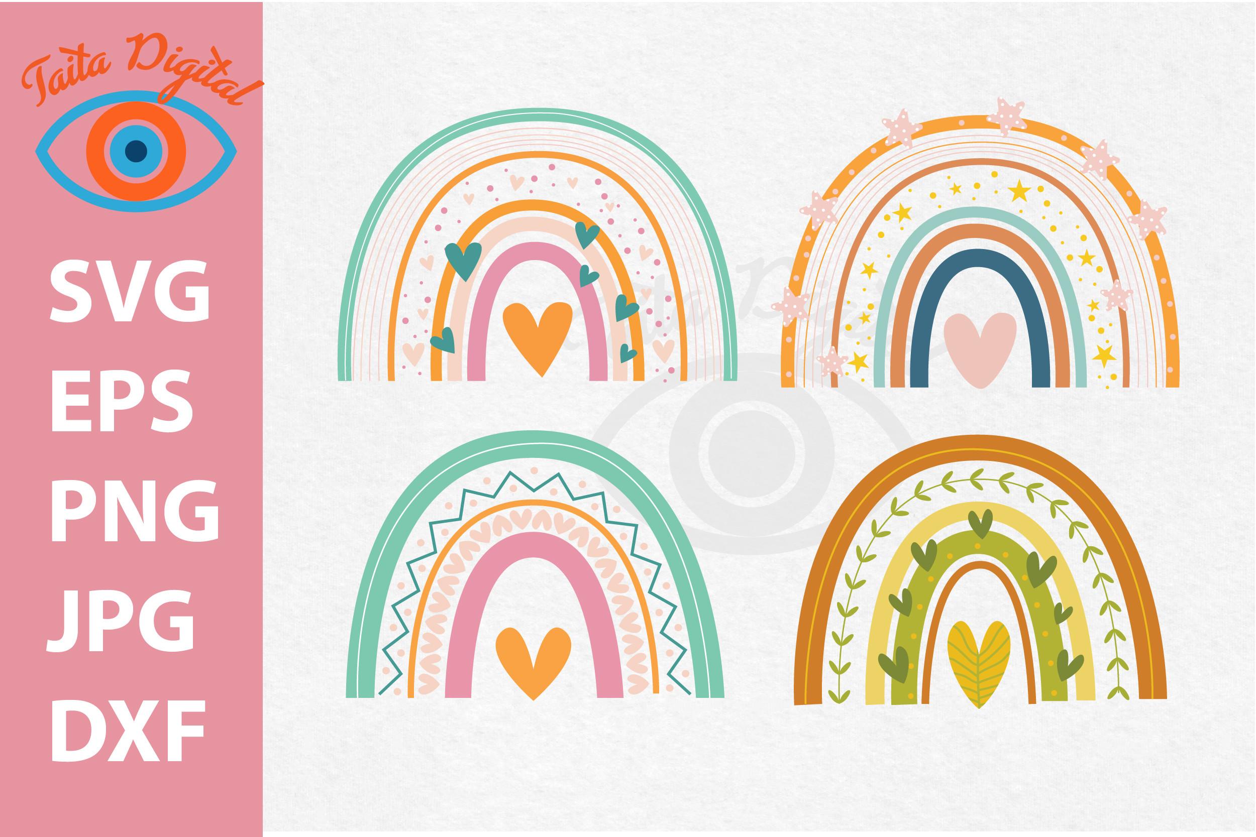 Set Heart Rainbow Svg
