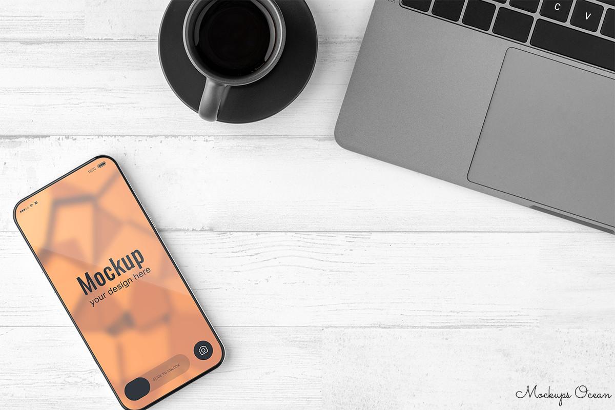 Desk with Phone Mockup