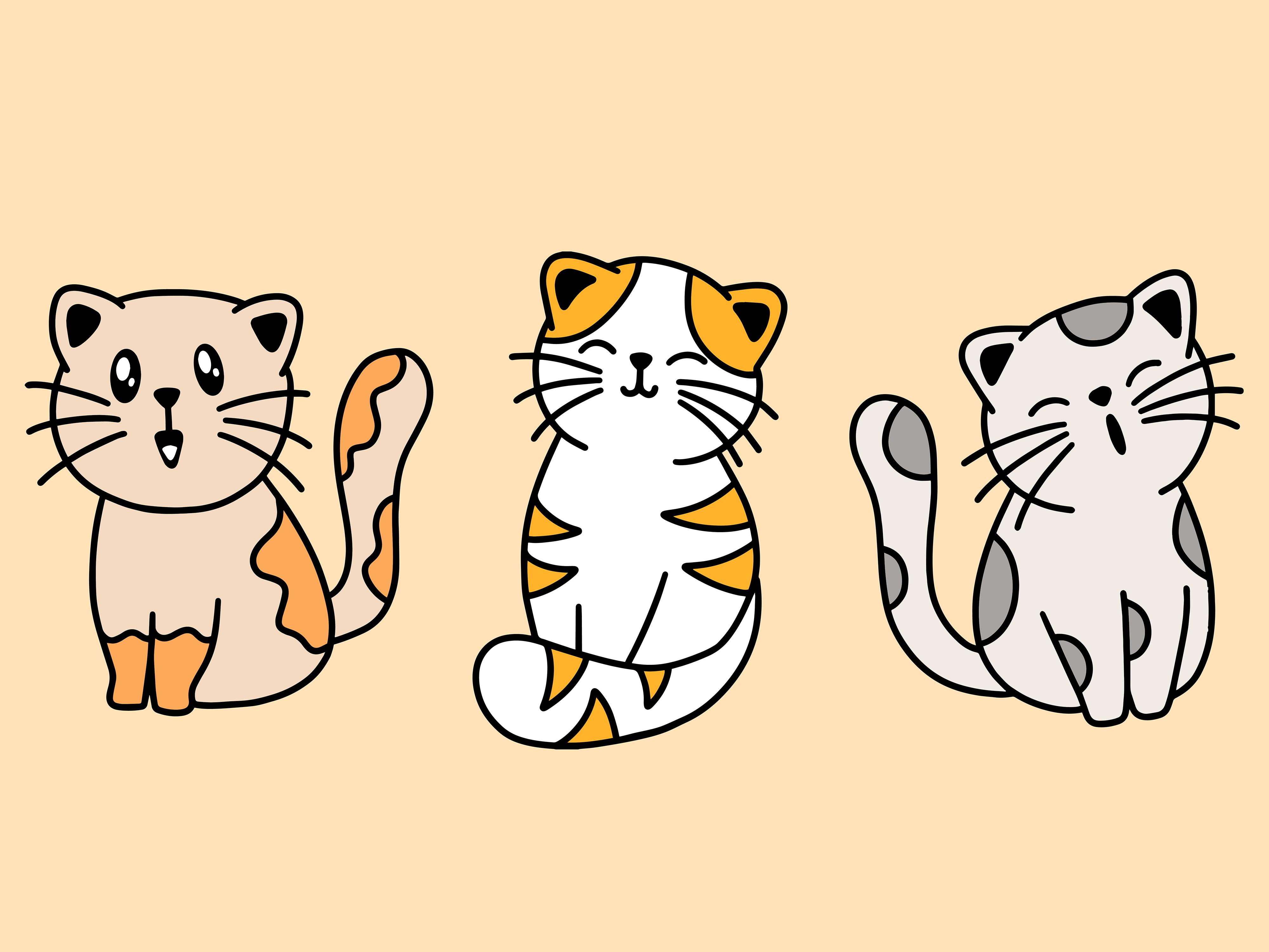 Set Cute Animal Cat Kitten Love Cartoon